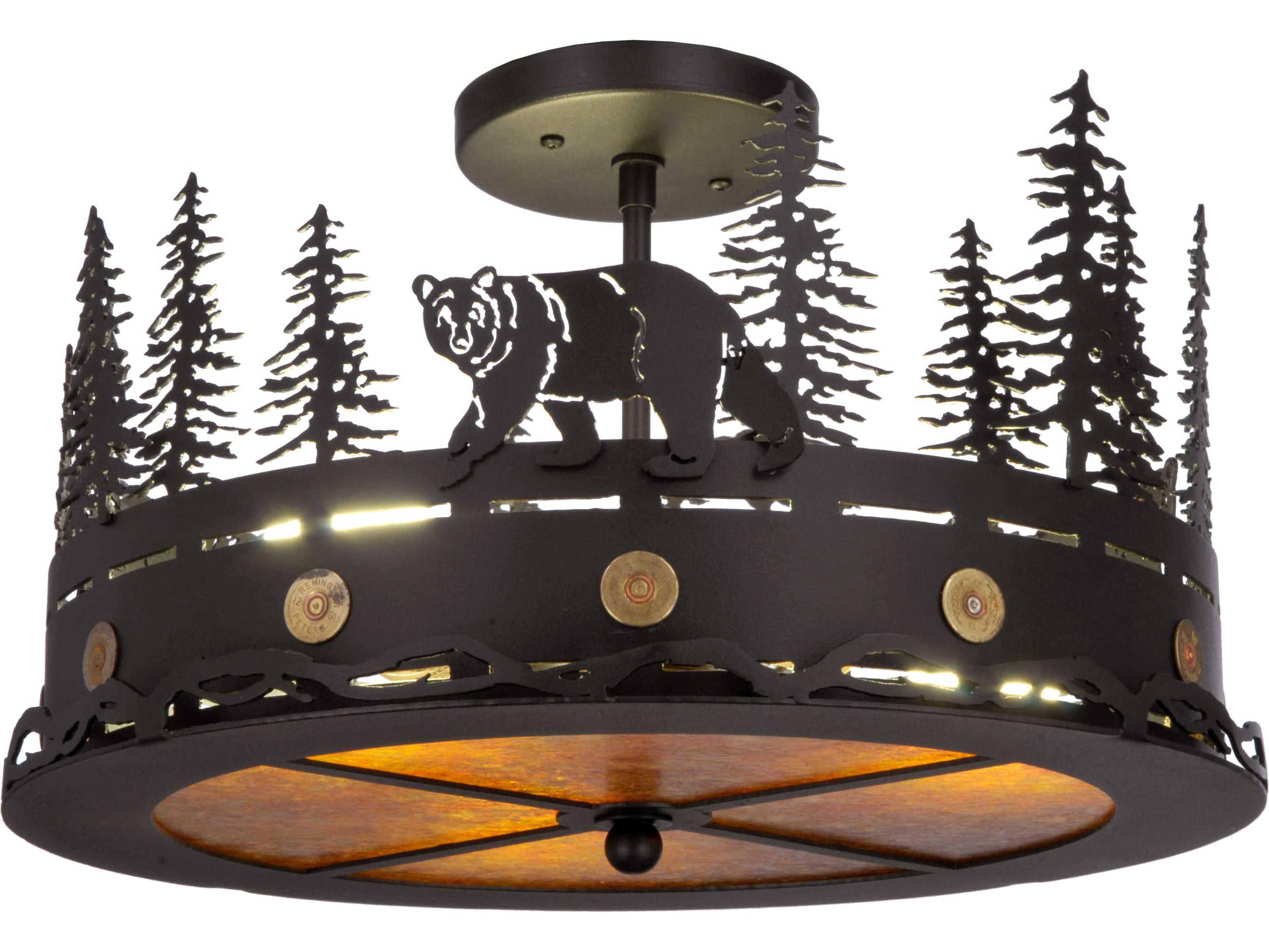 Rustic 3-Light Black Drum Flush Mount