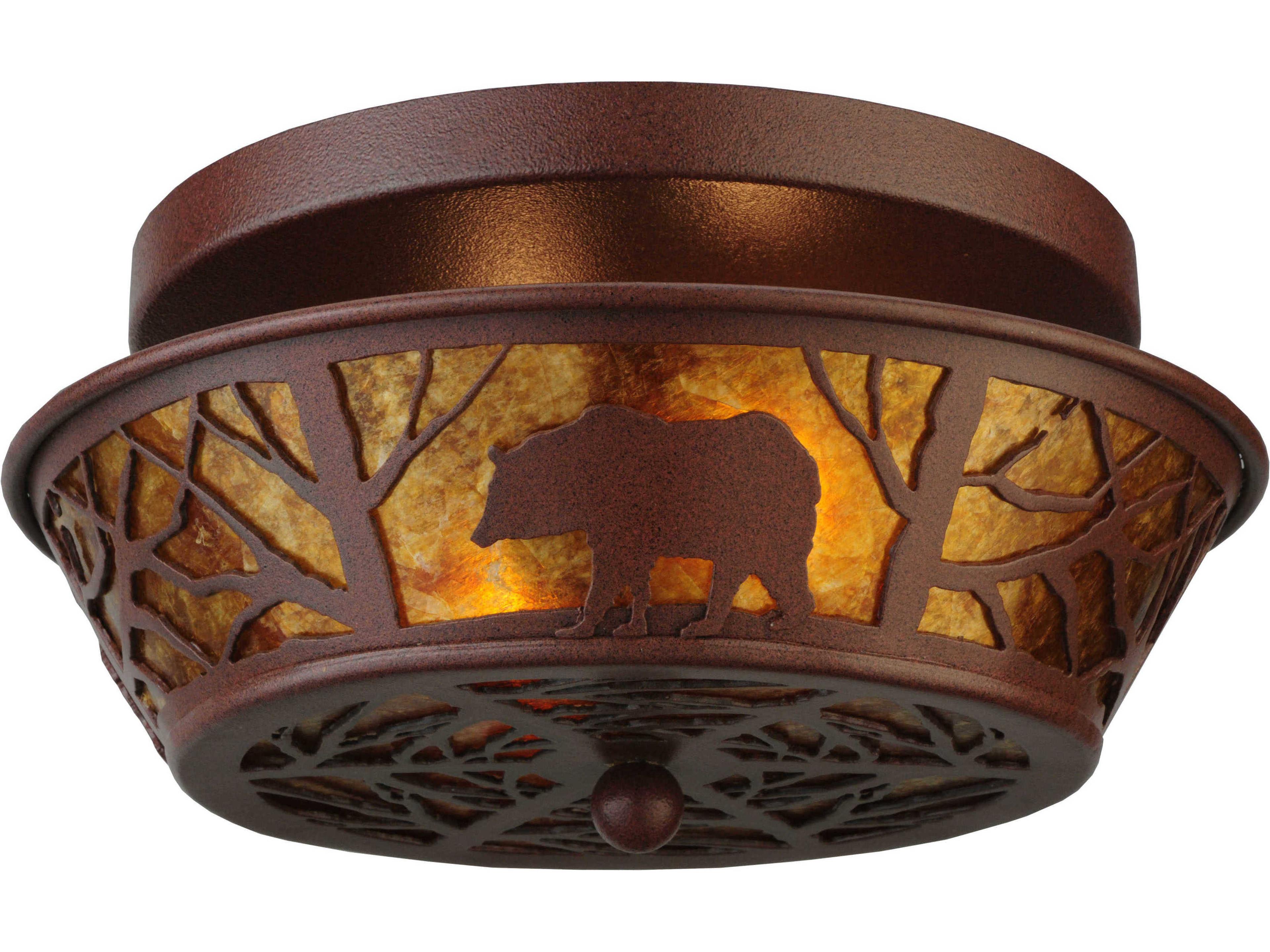 Rustic 2-Light Red Bowl Geometric Flush Mount