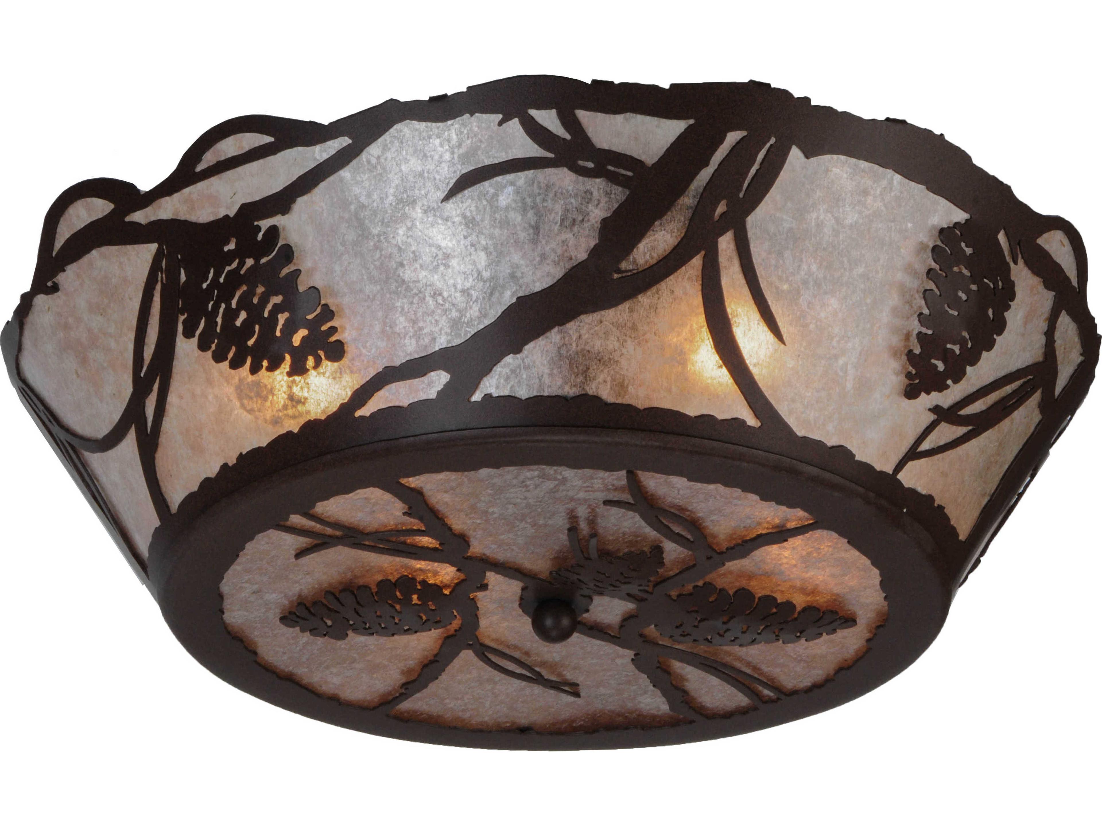 Rustic 4-Light Brown Bowl Geometric Flush Mount