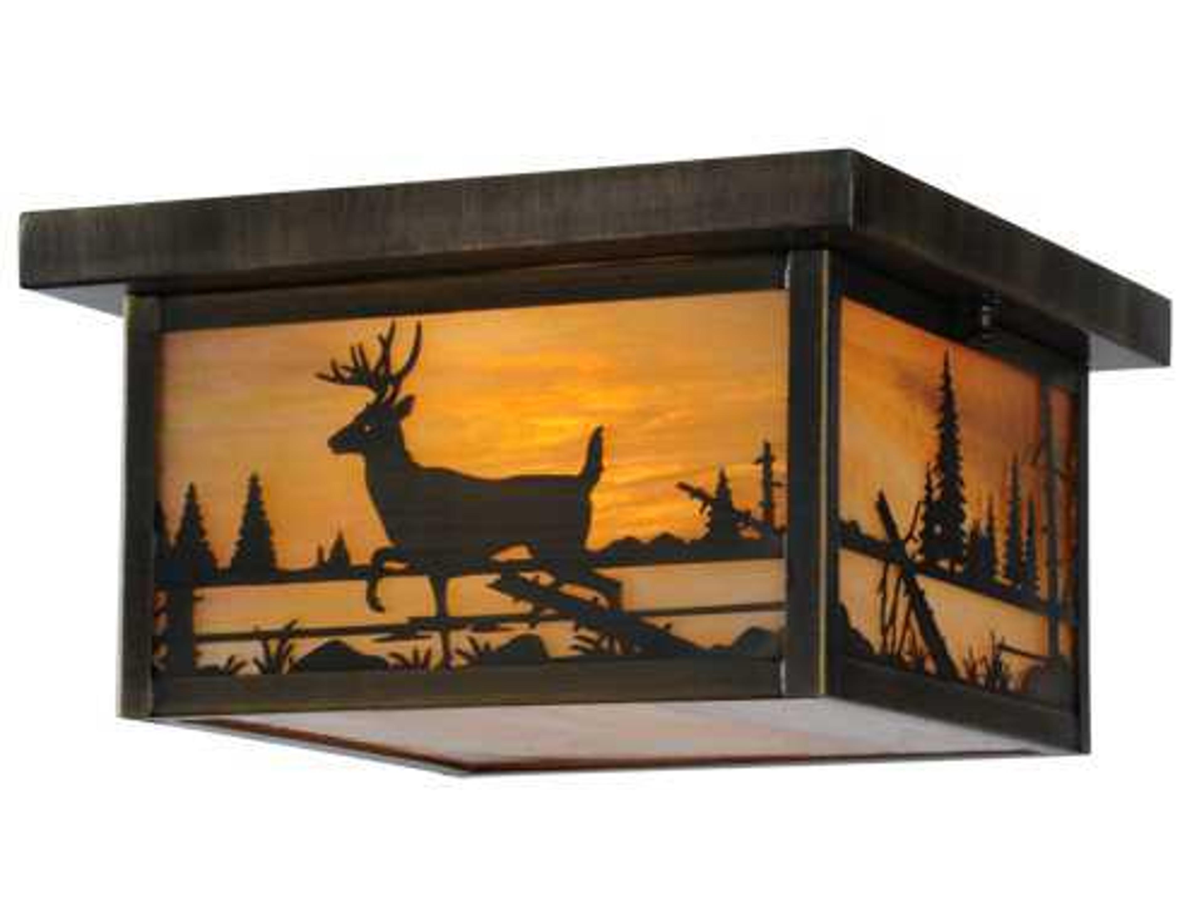 Rustic 2-Light Bronze Geometric Flush Mount