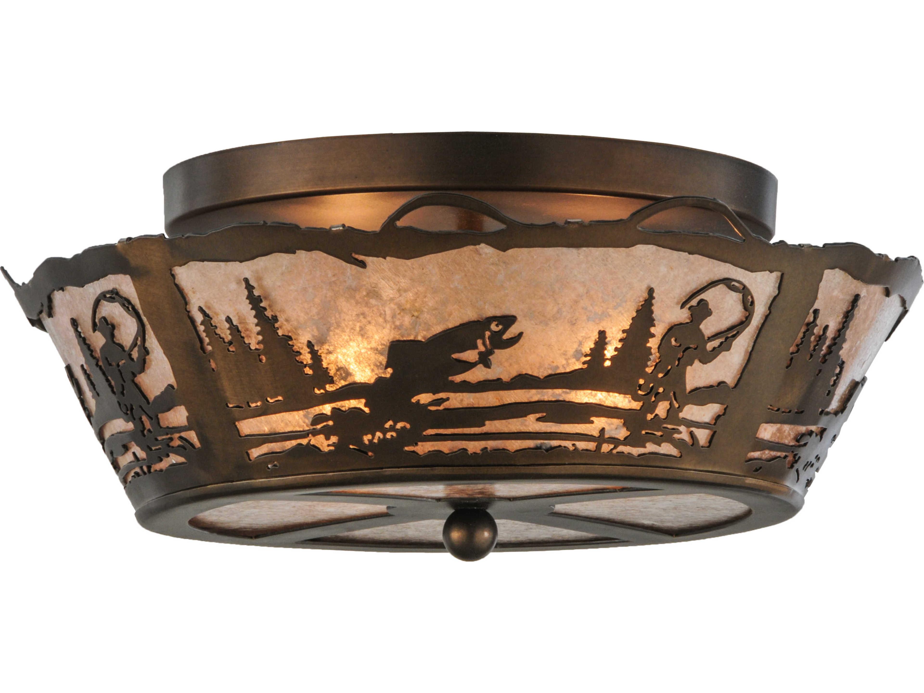 Rustic 2-Light Copper Bowl Geometric Flush Mount