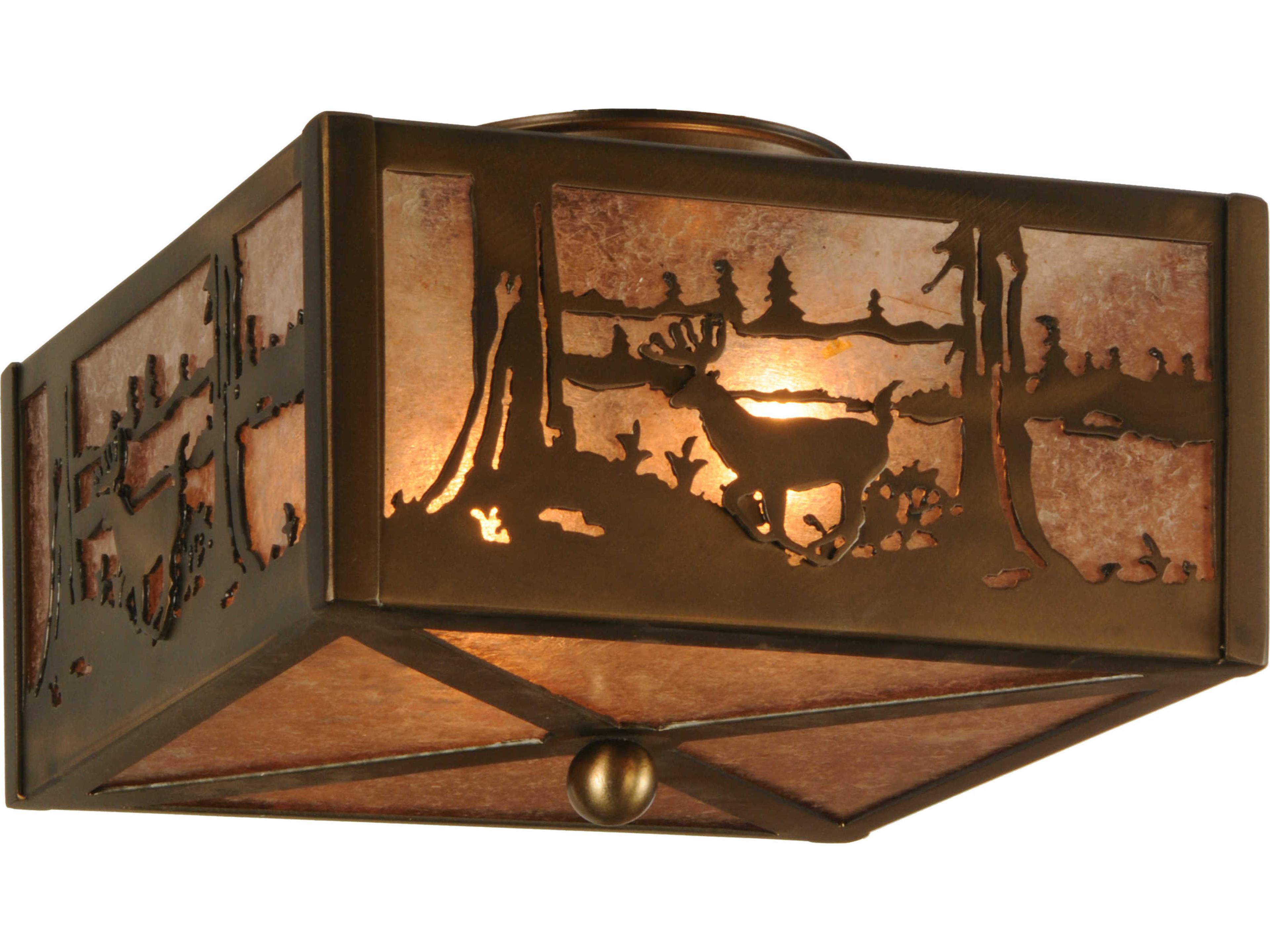 Rustic 2-Light Copper Geometric Flush Mount