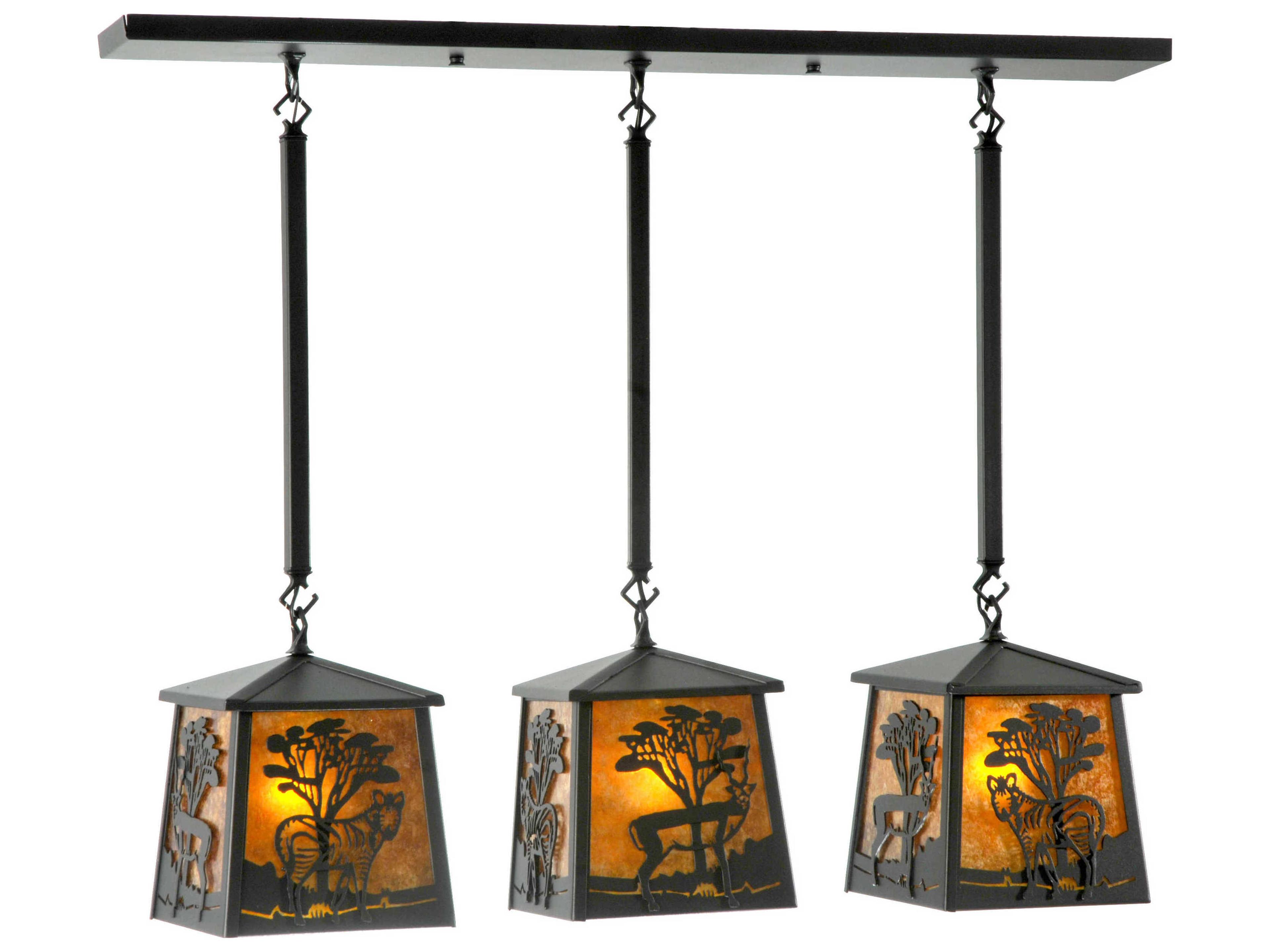 Rustic 3-Light Black Lantern Island Pendant