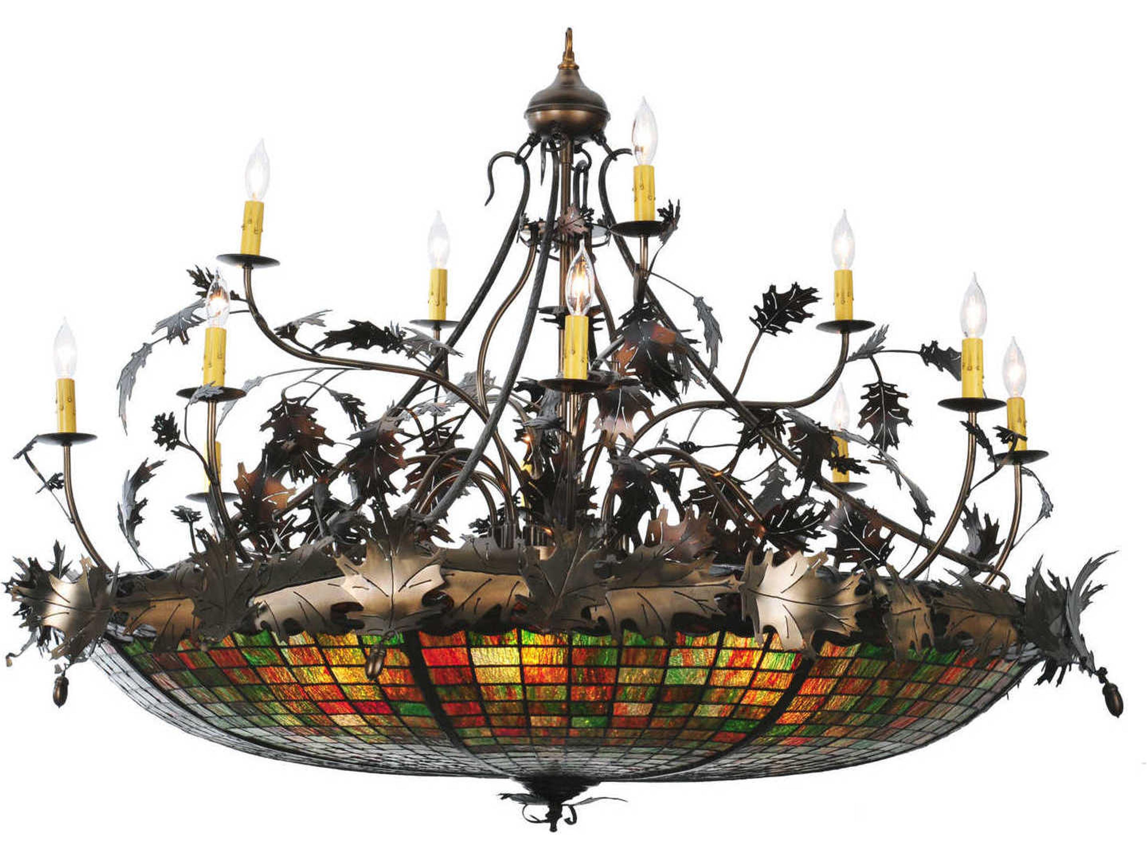 Greenbriar Oak 6-Light Bronze Tiffany Candelabra Chandelier