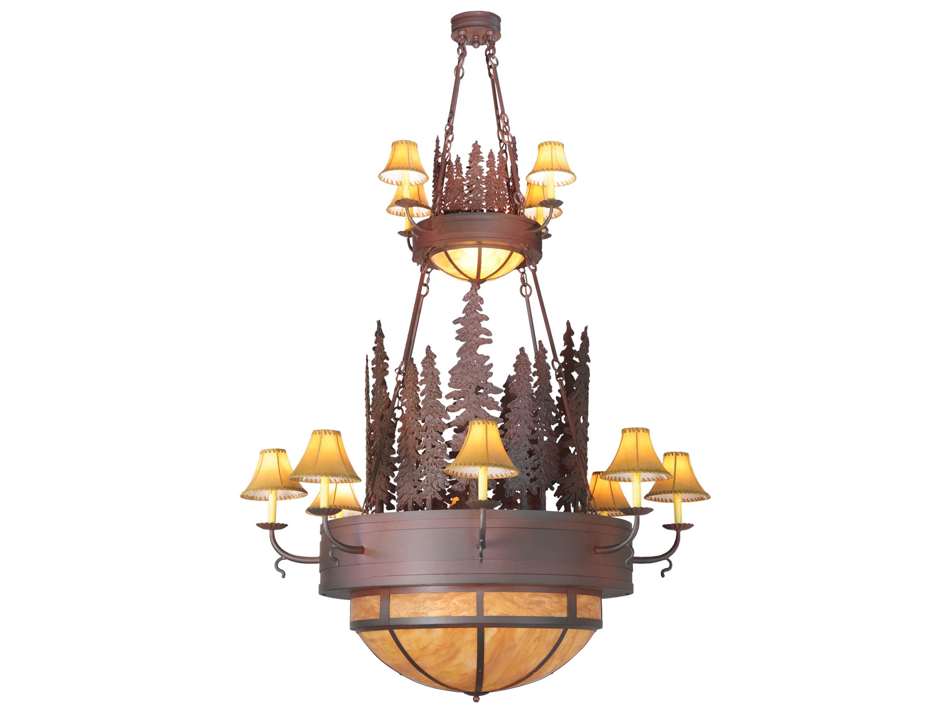 Rustic 15-Light Red Bowl Empire Chandelier