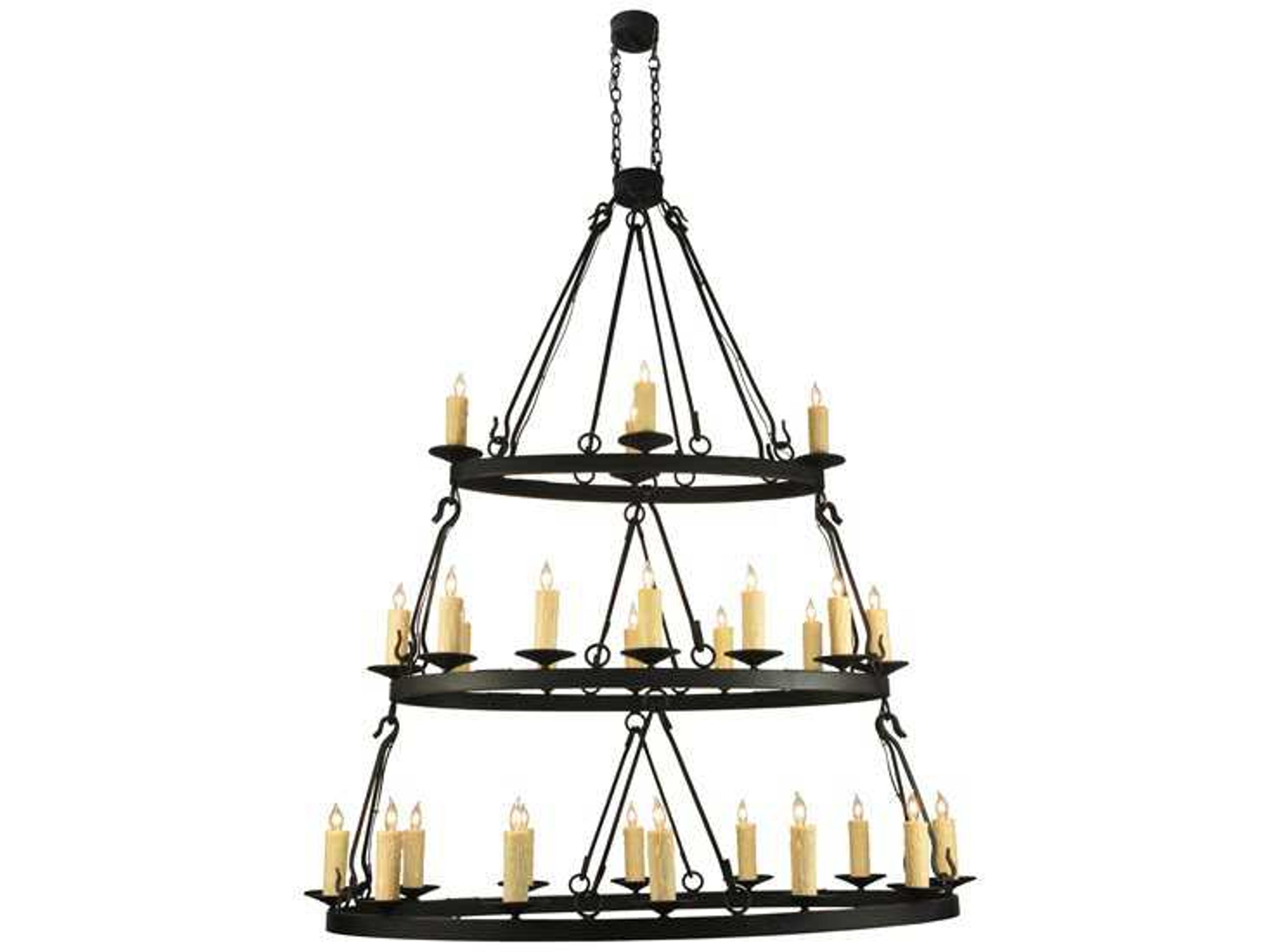 Rustic 2-Light Black Candelabra Round Tiered Chandelier