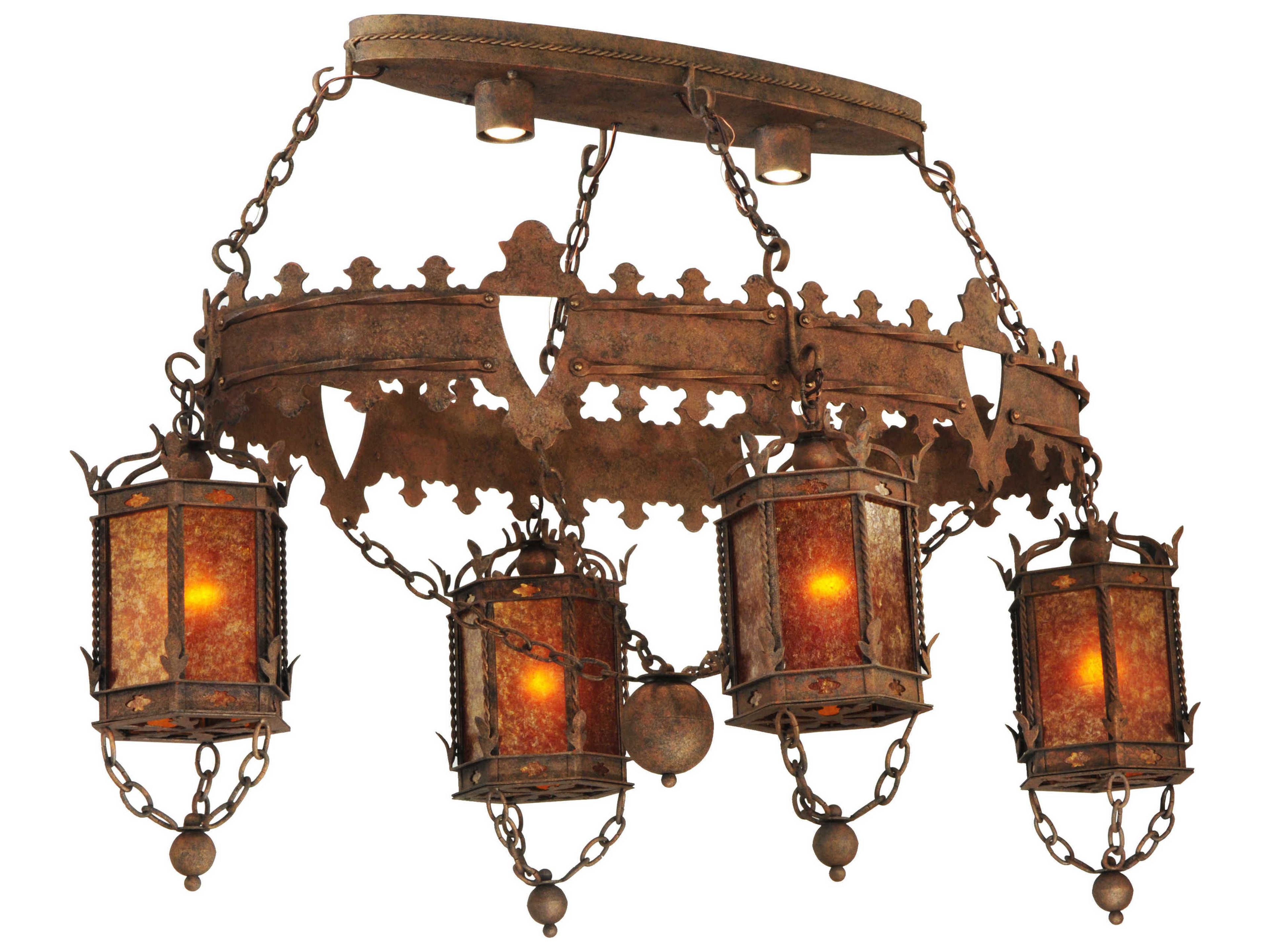 Rustic 4-Light Brown Lantern Chandelier