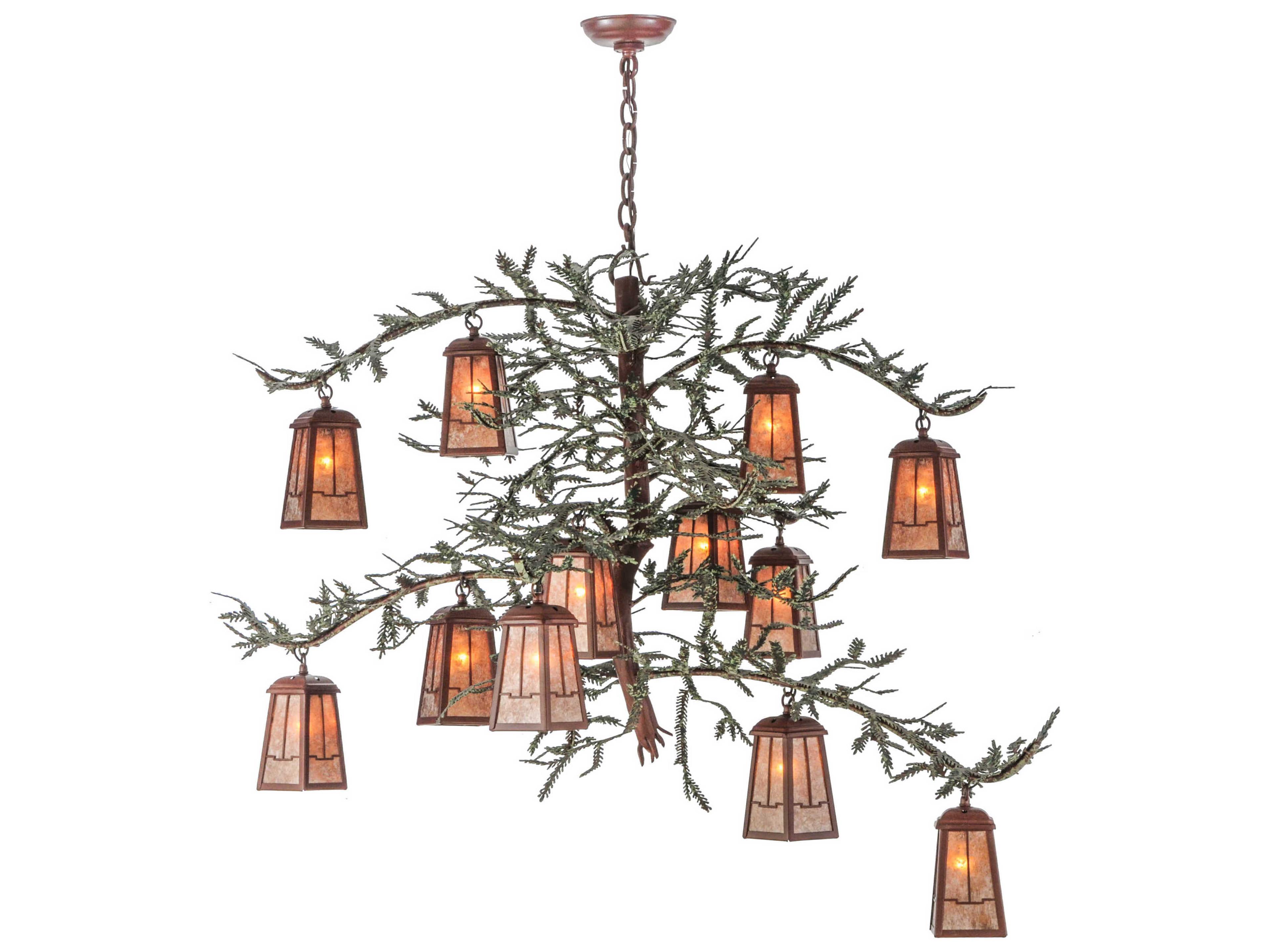 Pine Branch Valley View 12-Light Red Lantern Tiered Chandelier