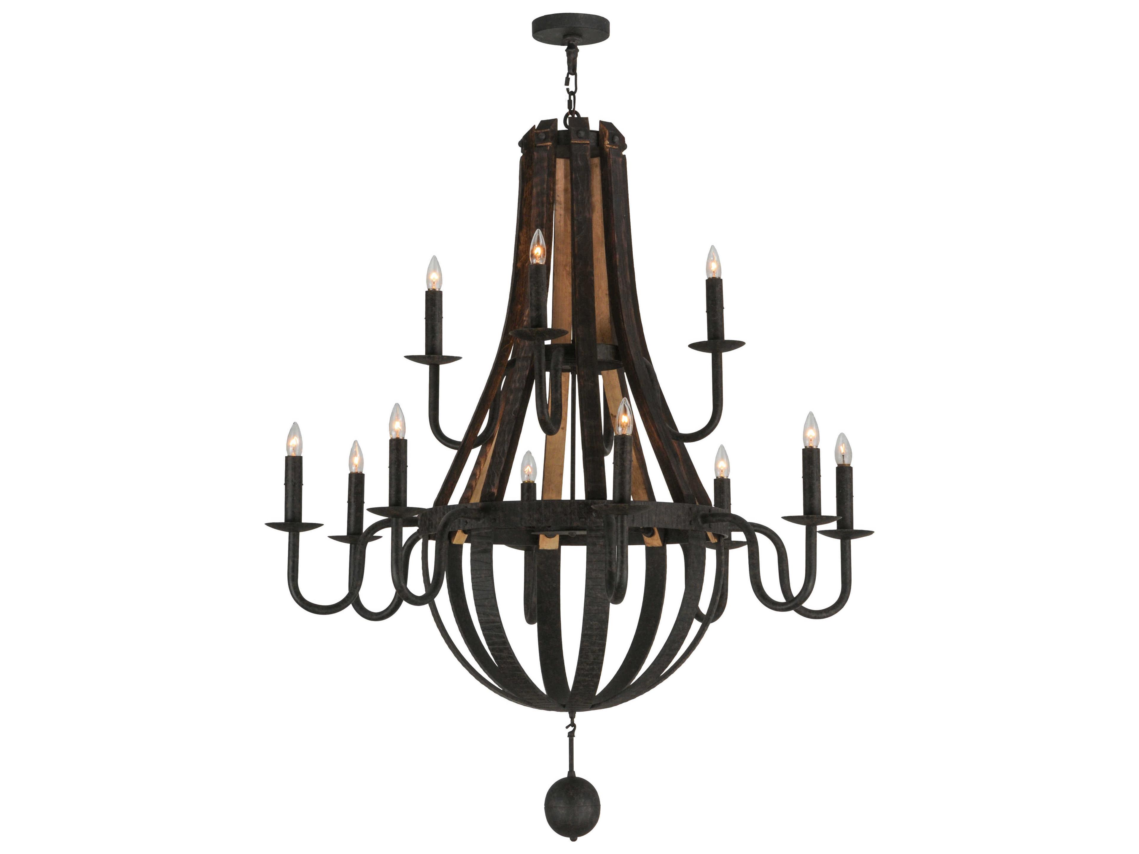 Barrel Stave 12-Light Brown Candelabra Chandelier