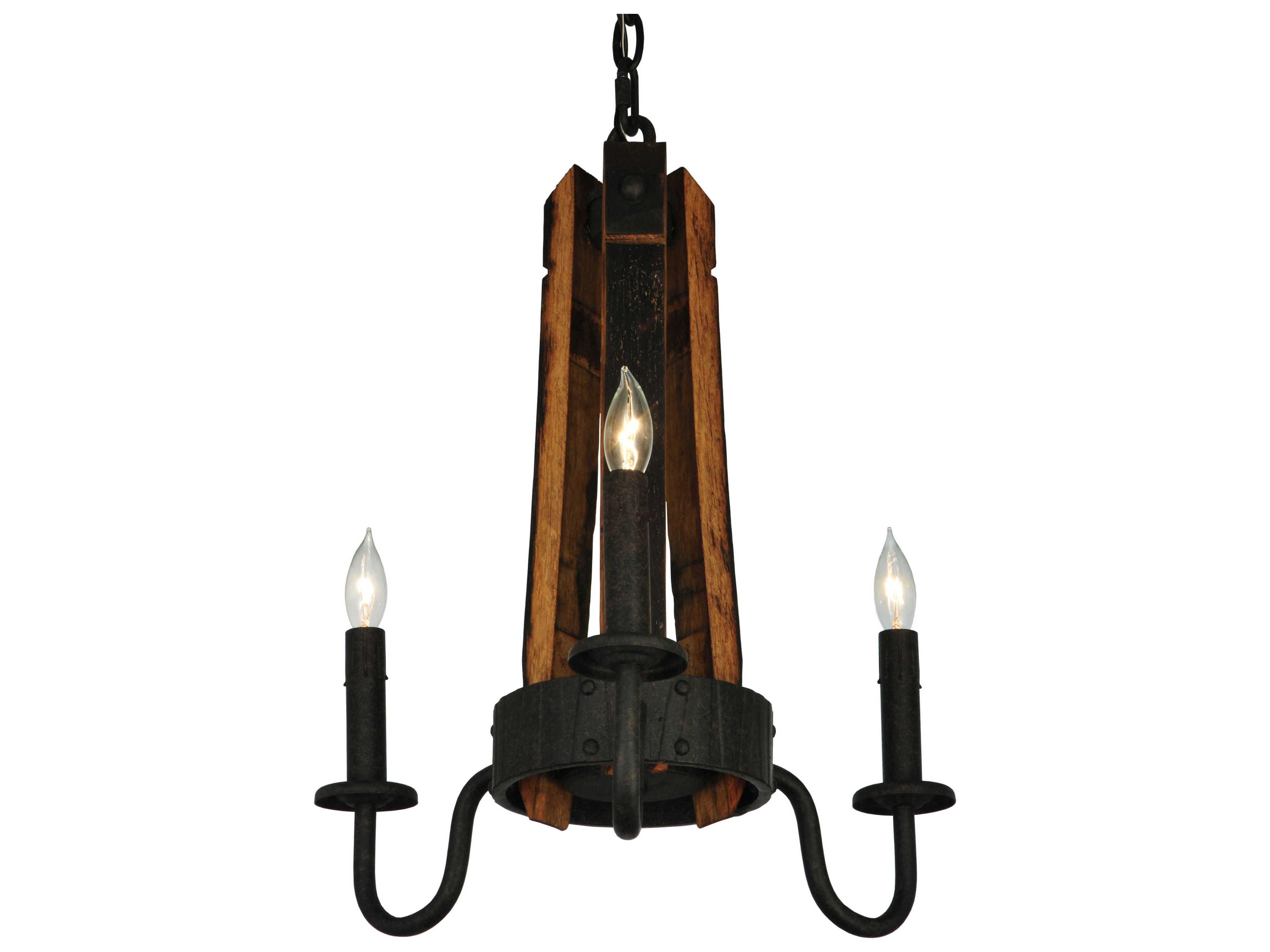 Barrel Stave 3-Light Black Candelabra Chandelier