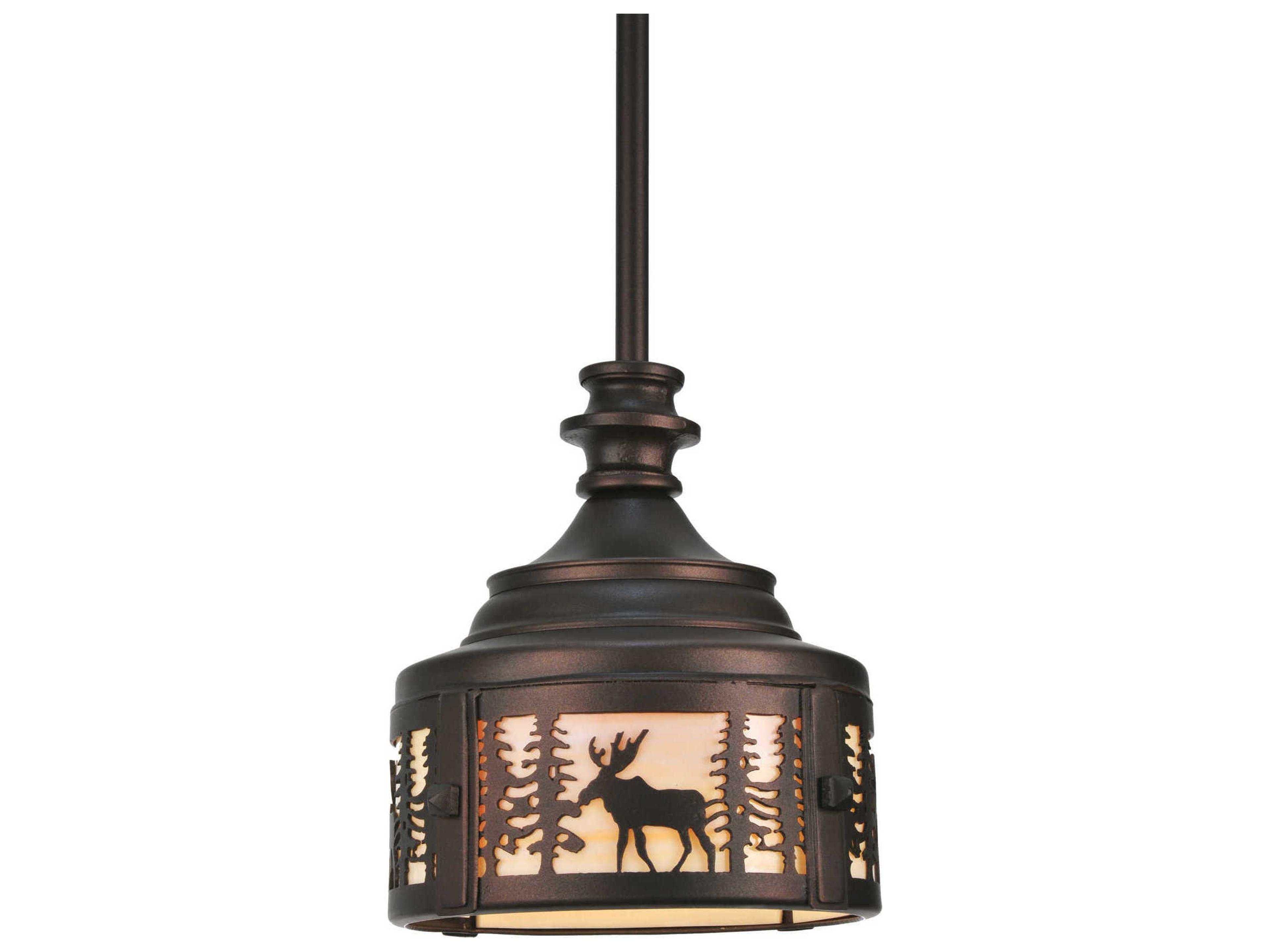 Moose At Dusk 1-Light Bronze Drum Mini Pendant