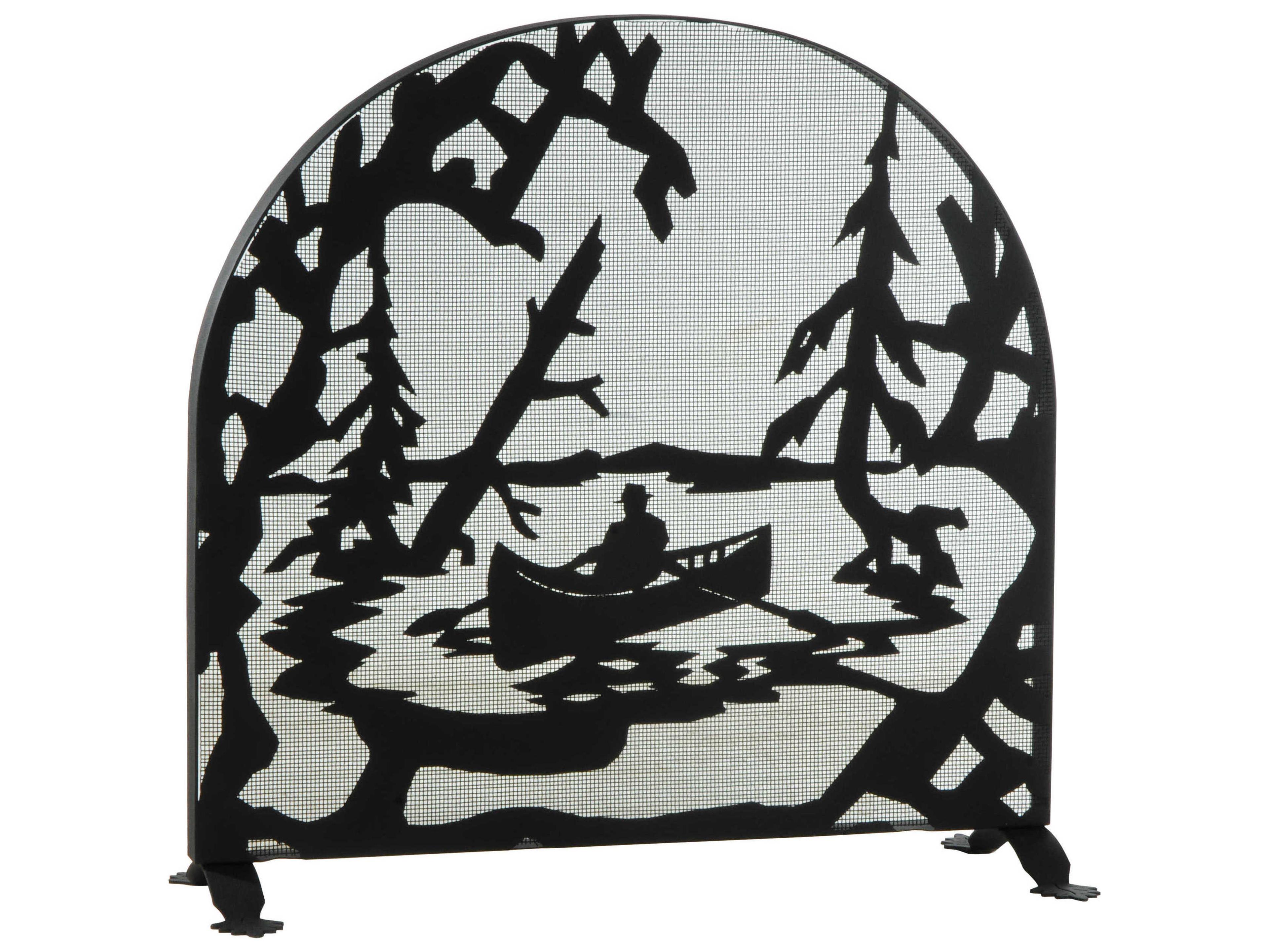 Canoe At Lake Arched Fireplace Screen