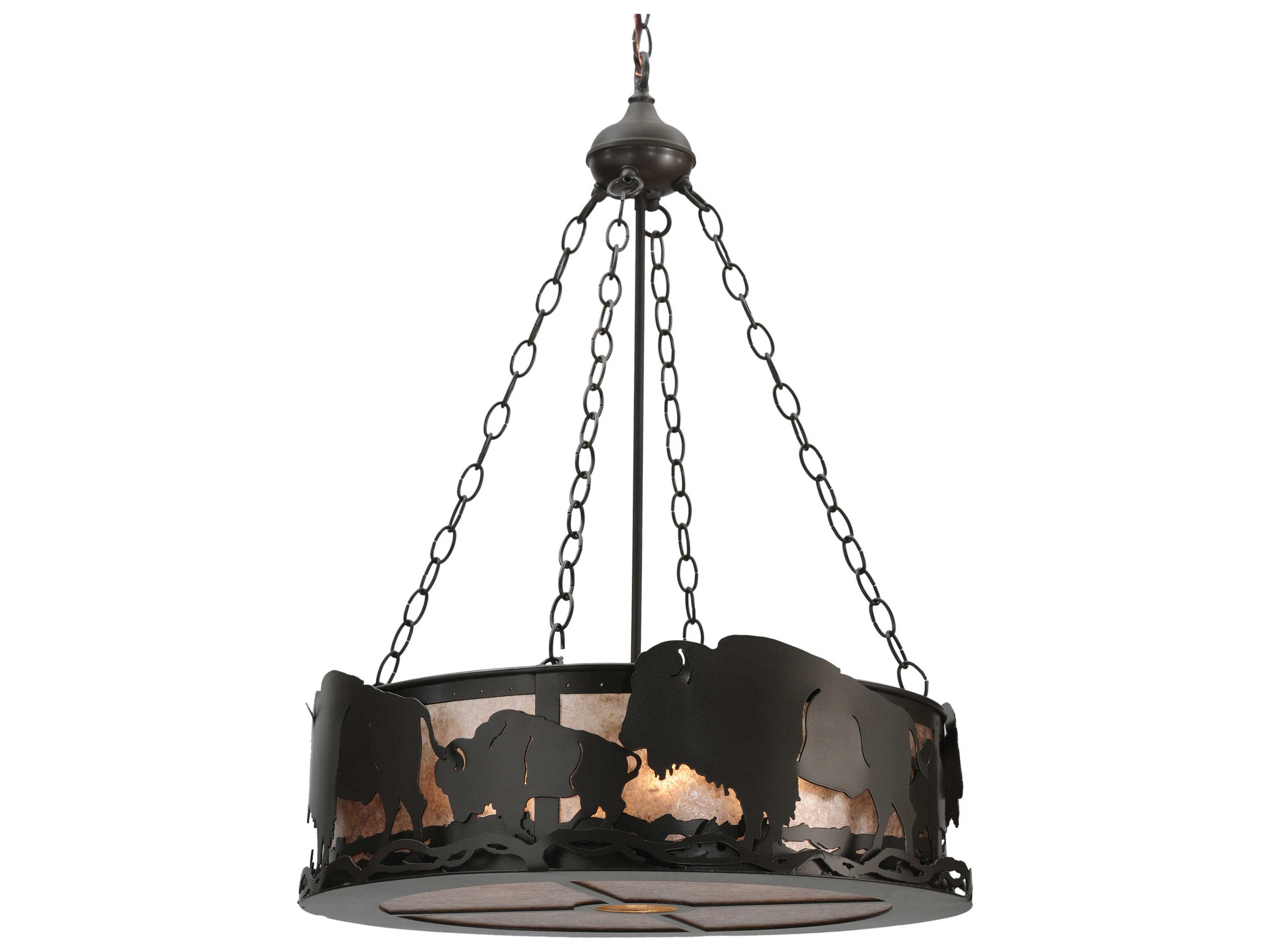 Rustic 4-Light Bronze Drum Pendant