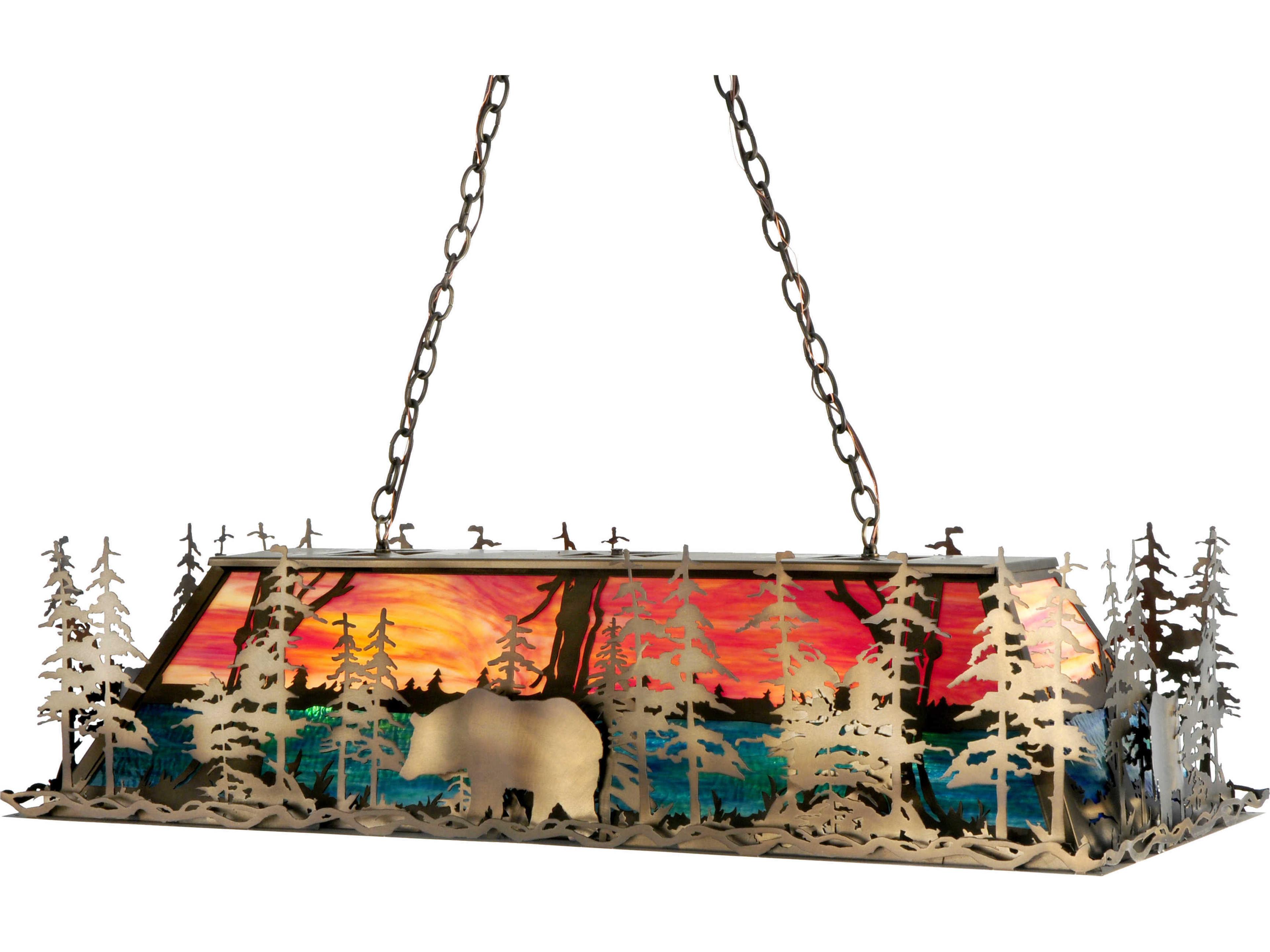 Bear At Lake 9-Light Copper Pendant