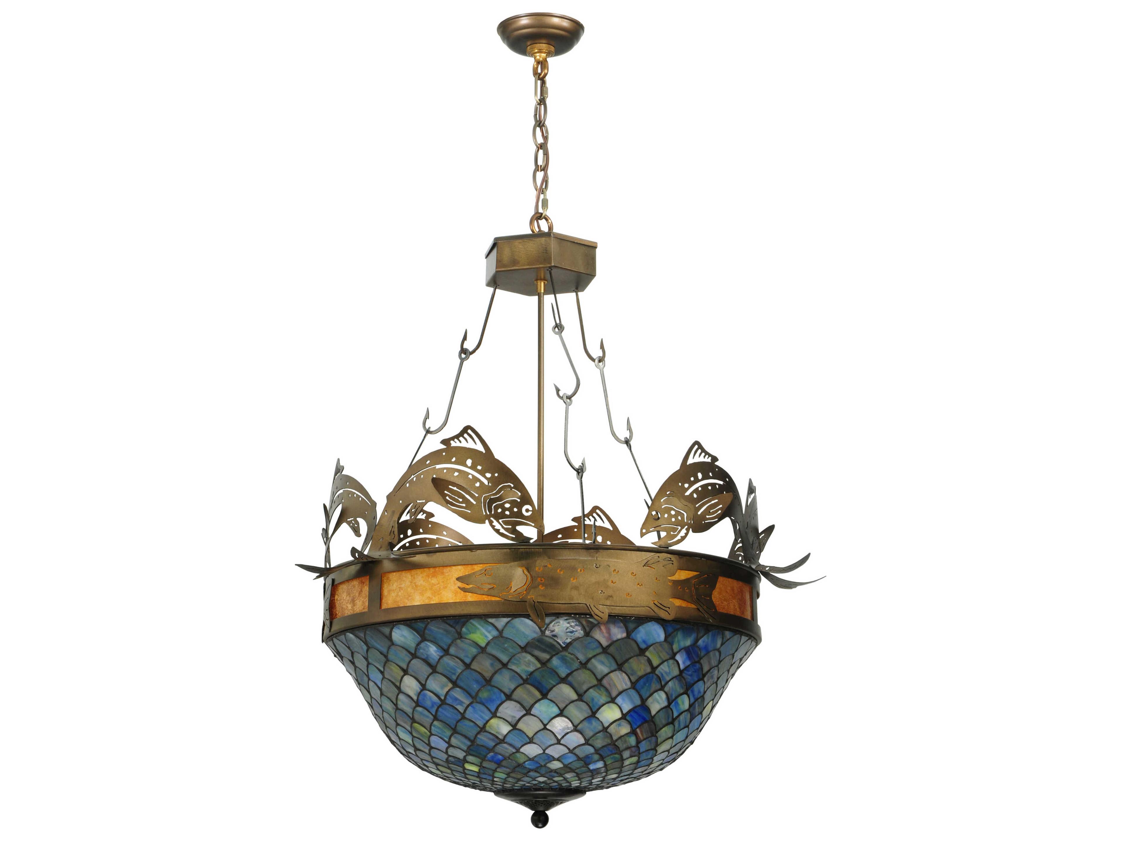 Catch Of The Day 4-Light Green Bowl Pendant