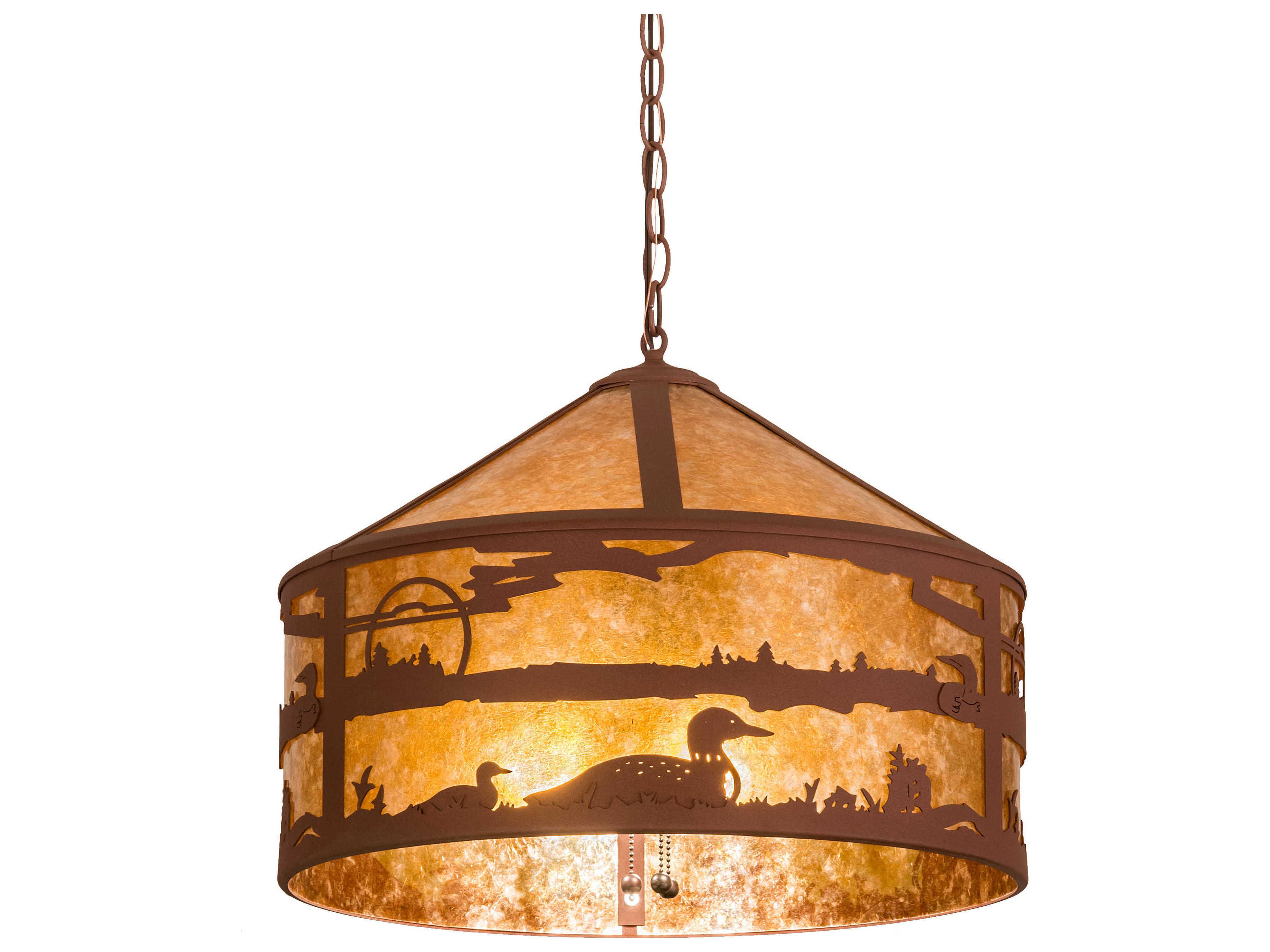 Rustic 3-Light Red Drum Pendant