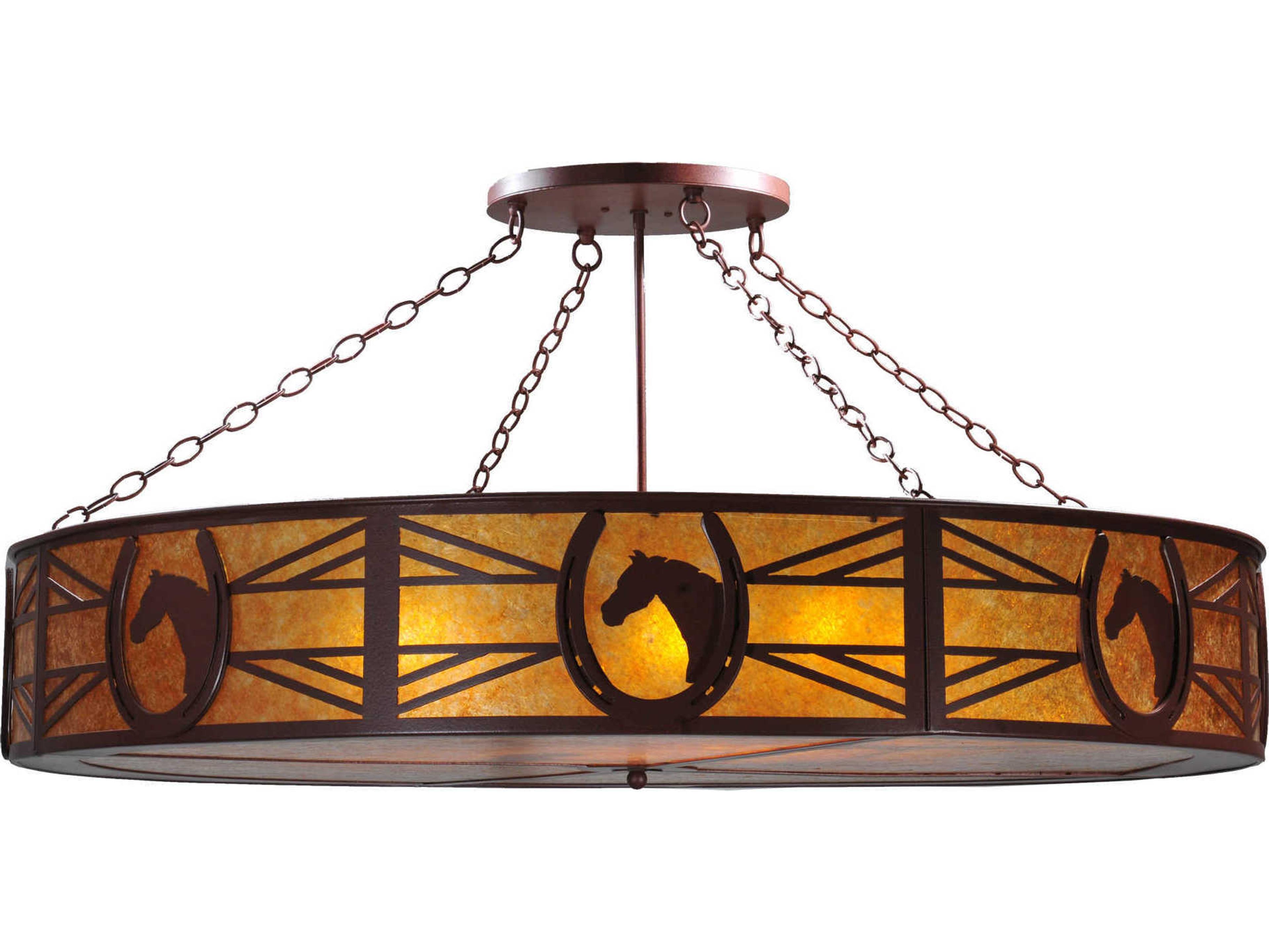 Rustic 8-Light Yellow Drum Semi Flush Mount
