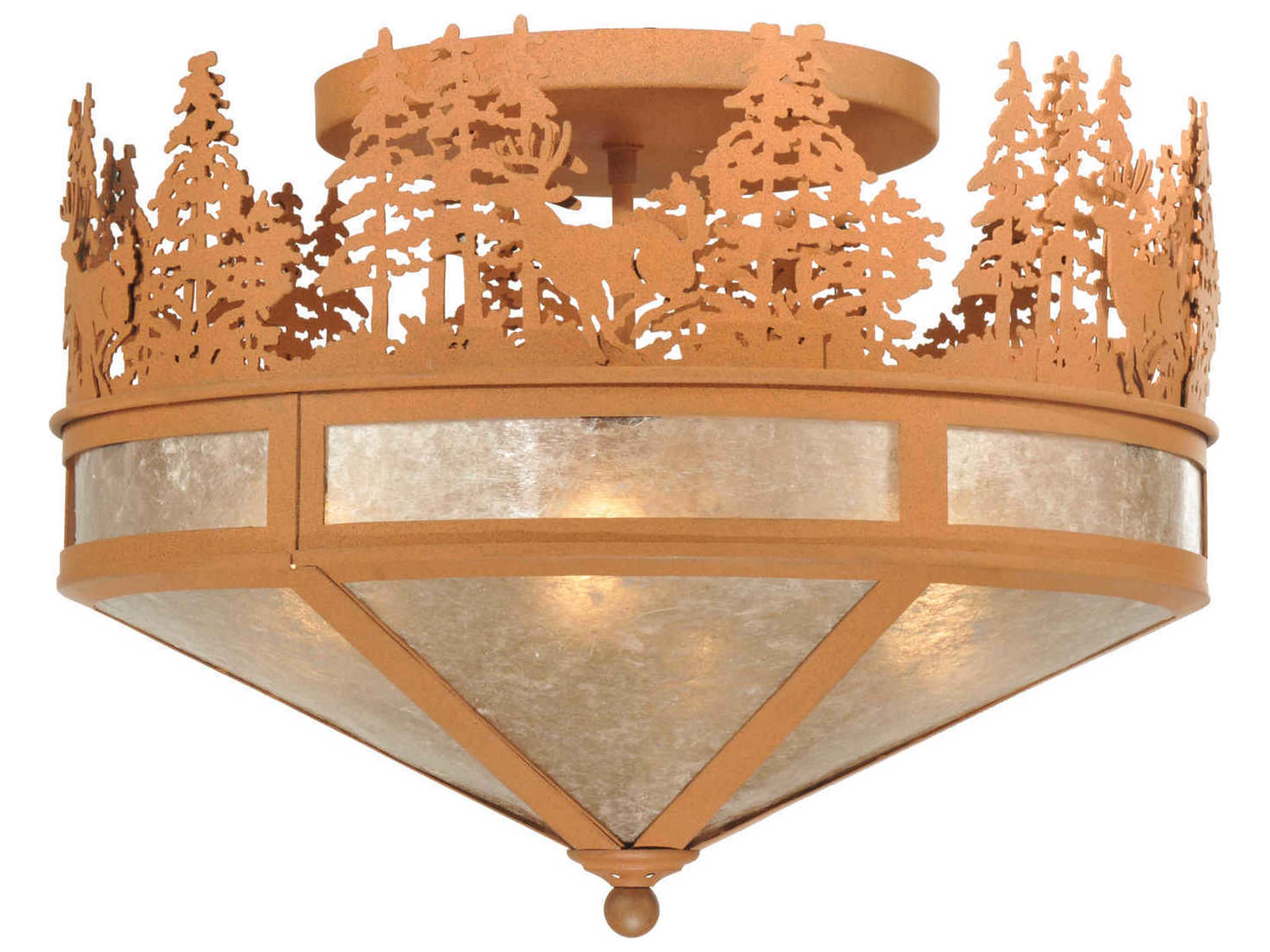 Rustic 4-Light Red Semi Flush Mount