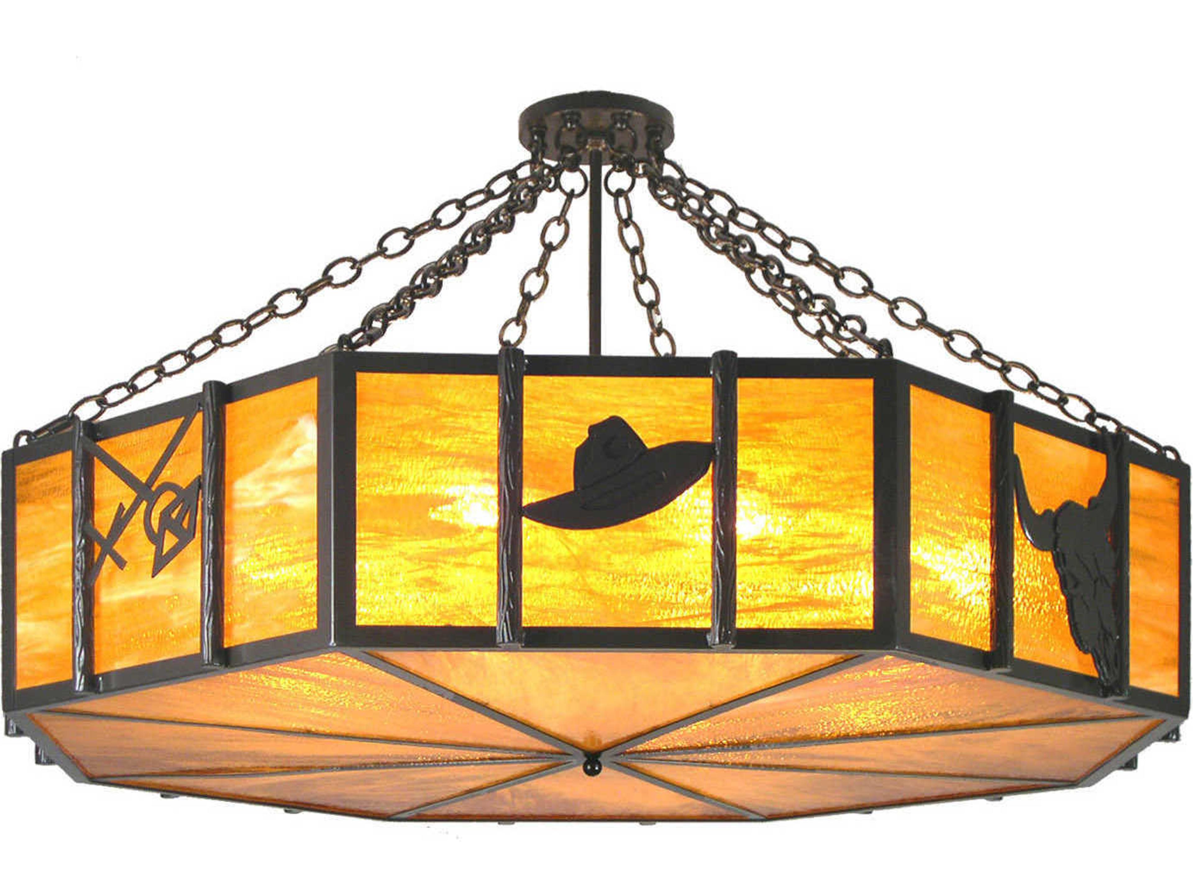 Rustic 8-Light Bronze Geometric Semi Flush Mount