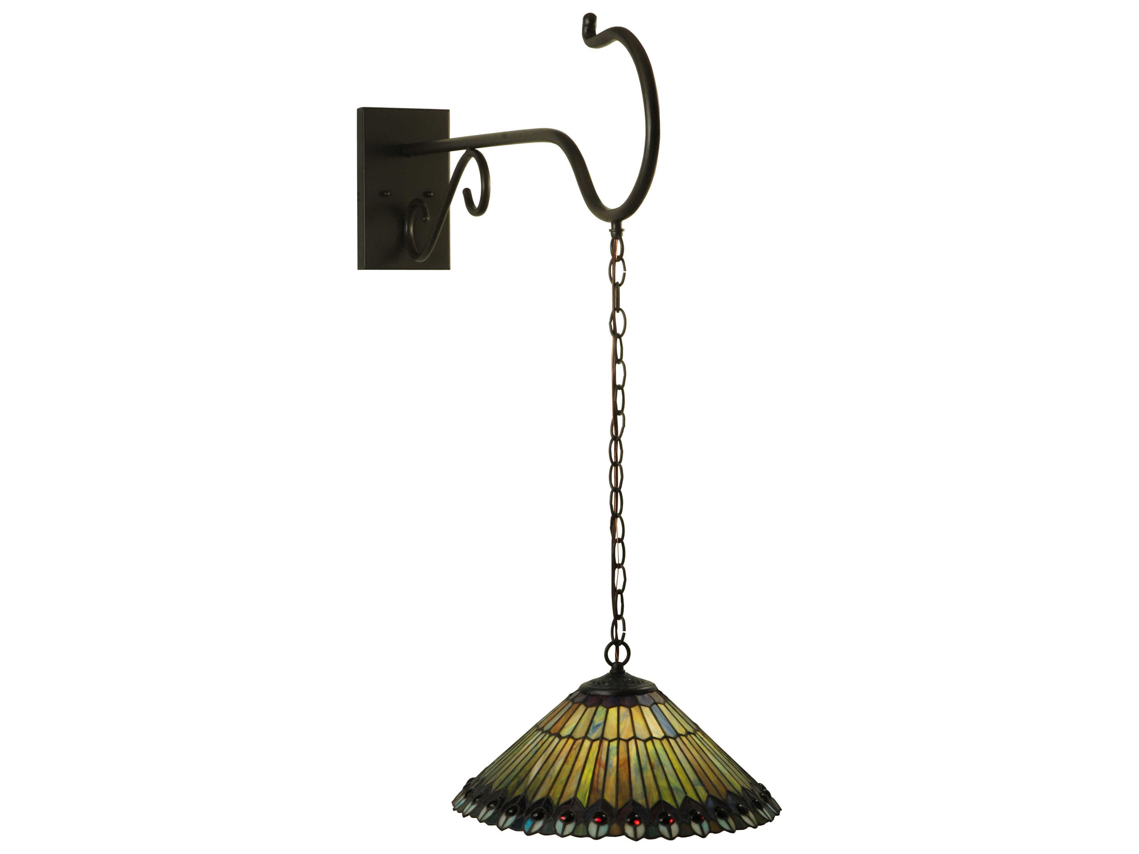 Tiffany Jeweled Peacock 1-Light Brown Wall Sconce
