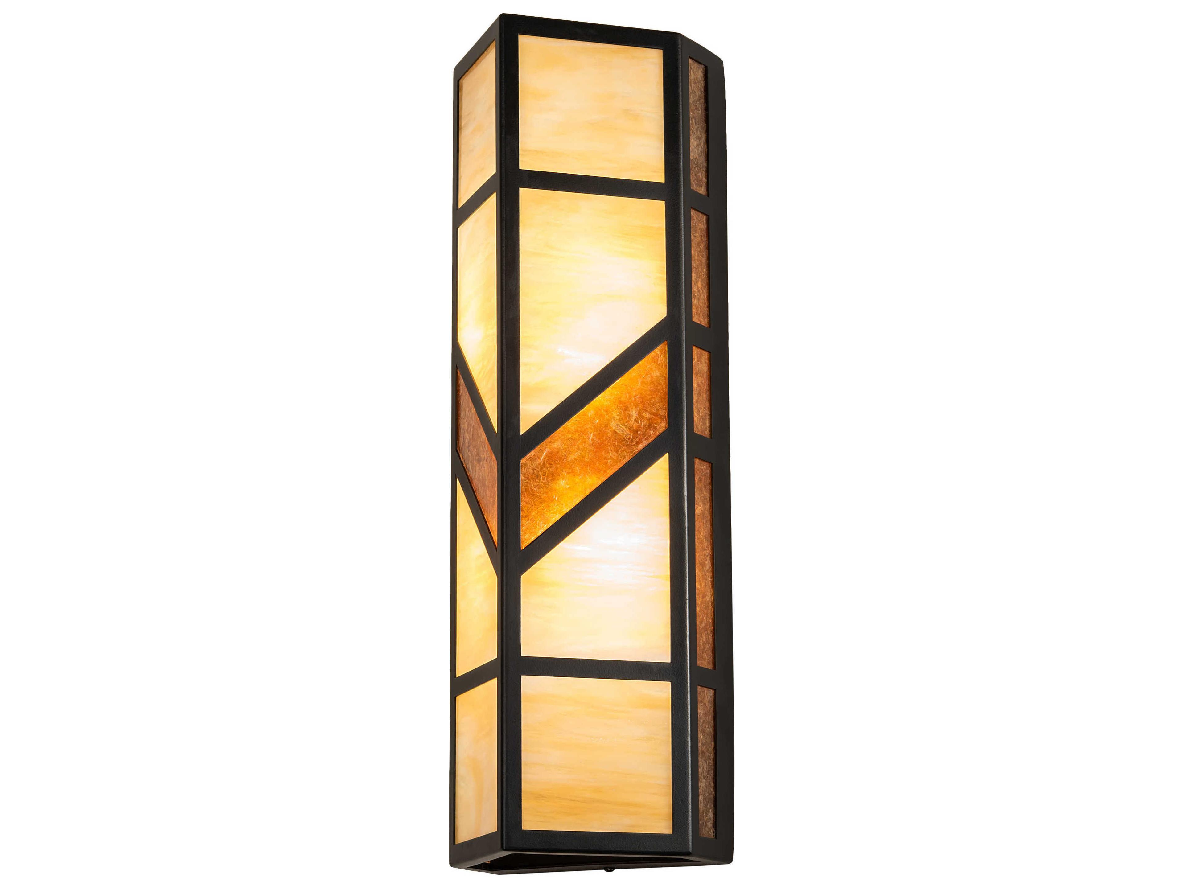 Santa Fe 2-Light Black Beige Amber Mica Brown Glass LED Wall Sconce