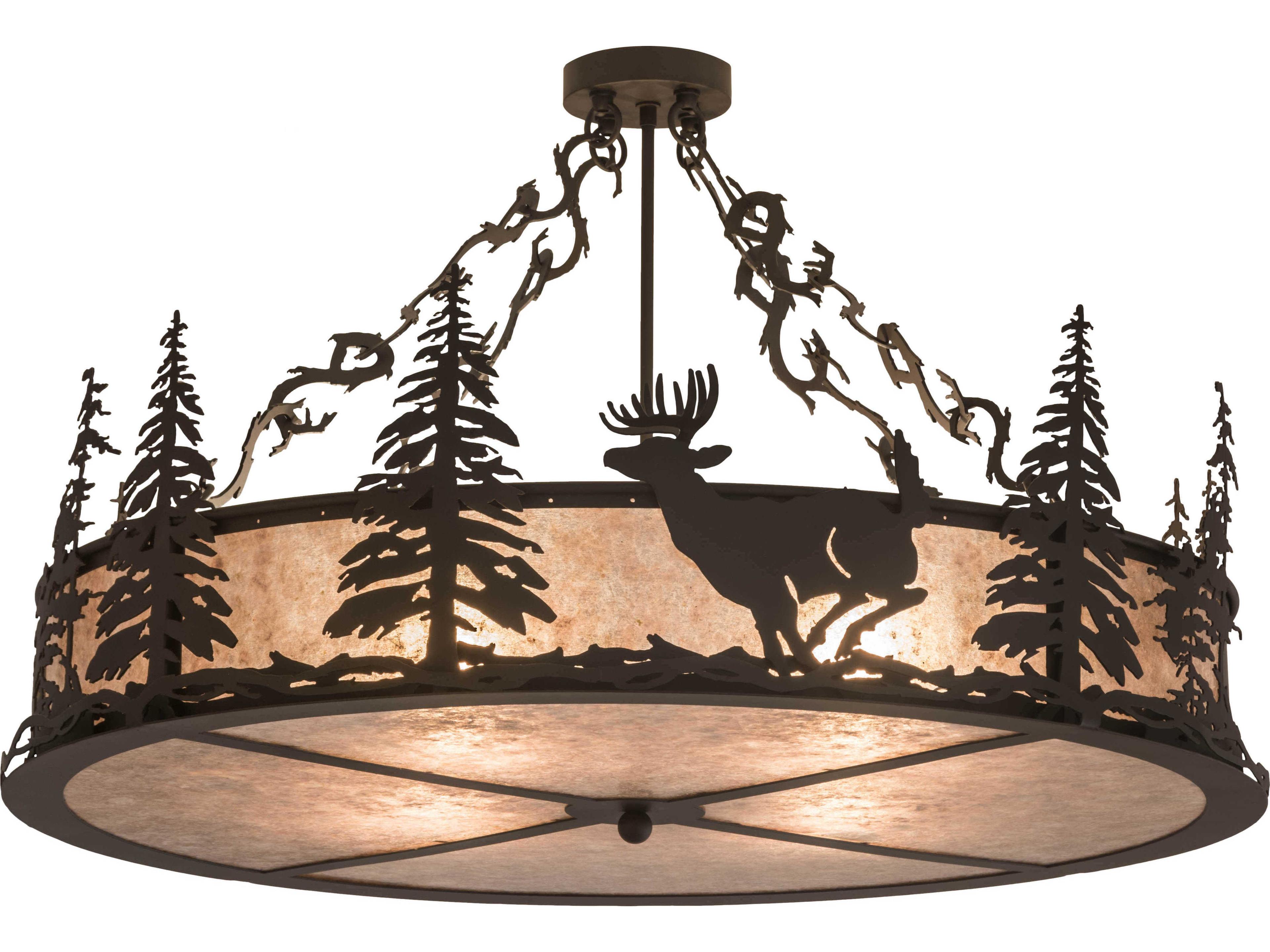 4-Light Bronze Glass Drum Semi Flush Mount