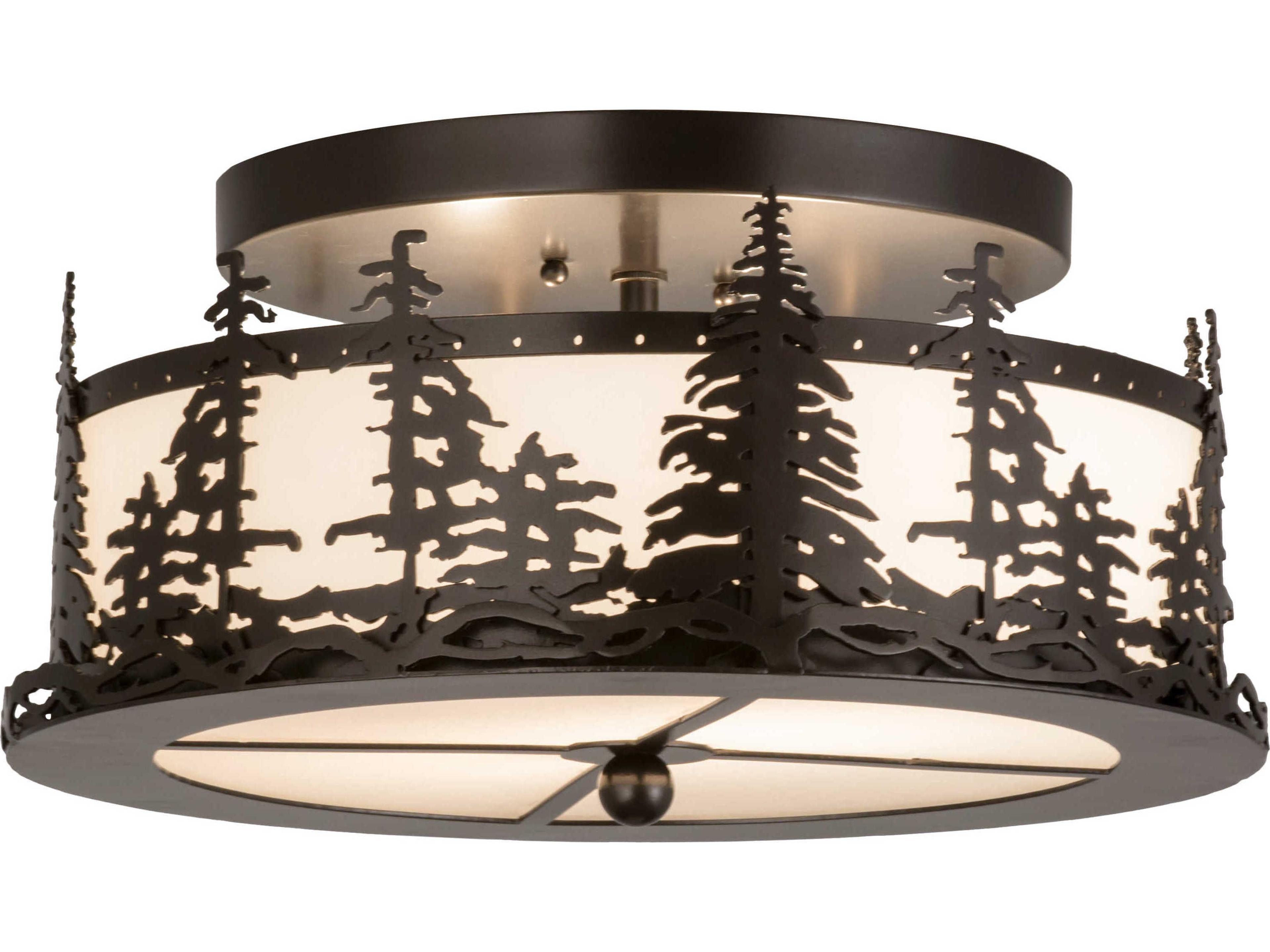 Tall Pines 2-Light Bronze Glass Drum Semi Flush Mount