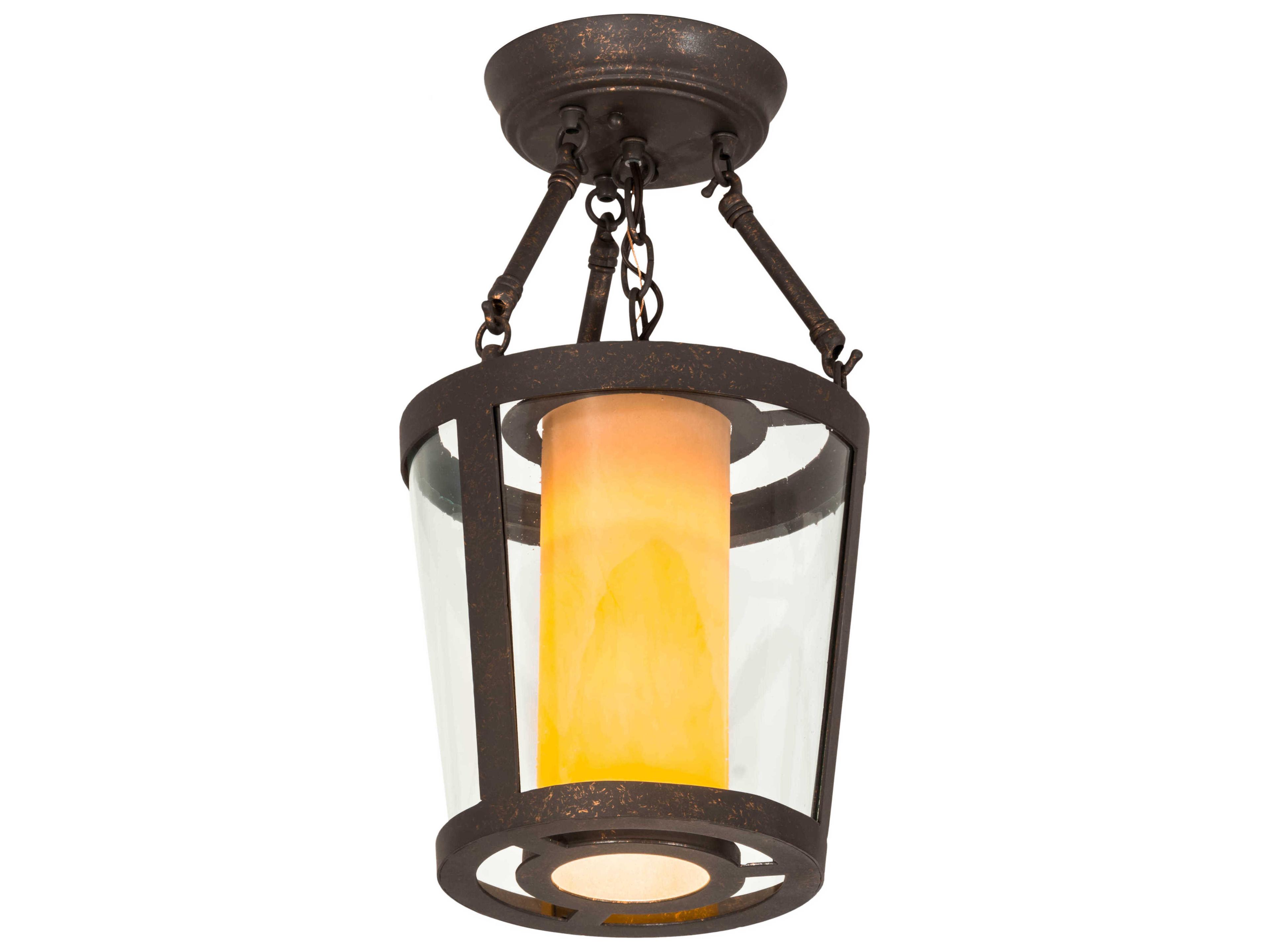 1-Light Brown Glass Cylinder Semi Flush Mount