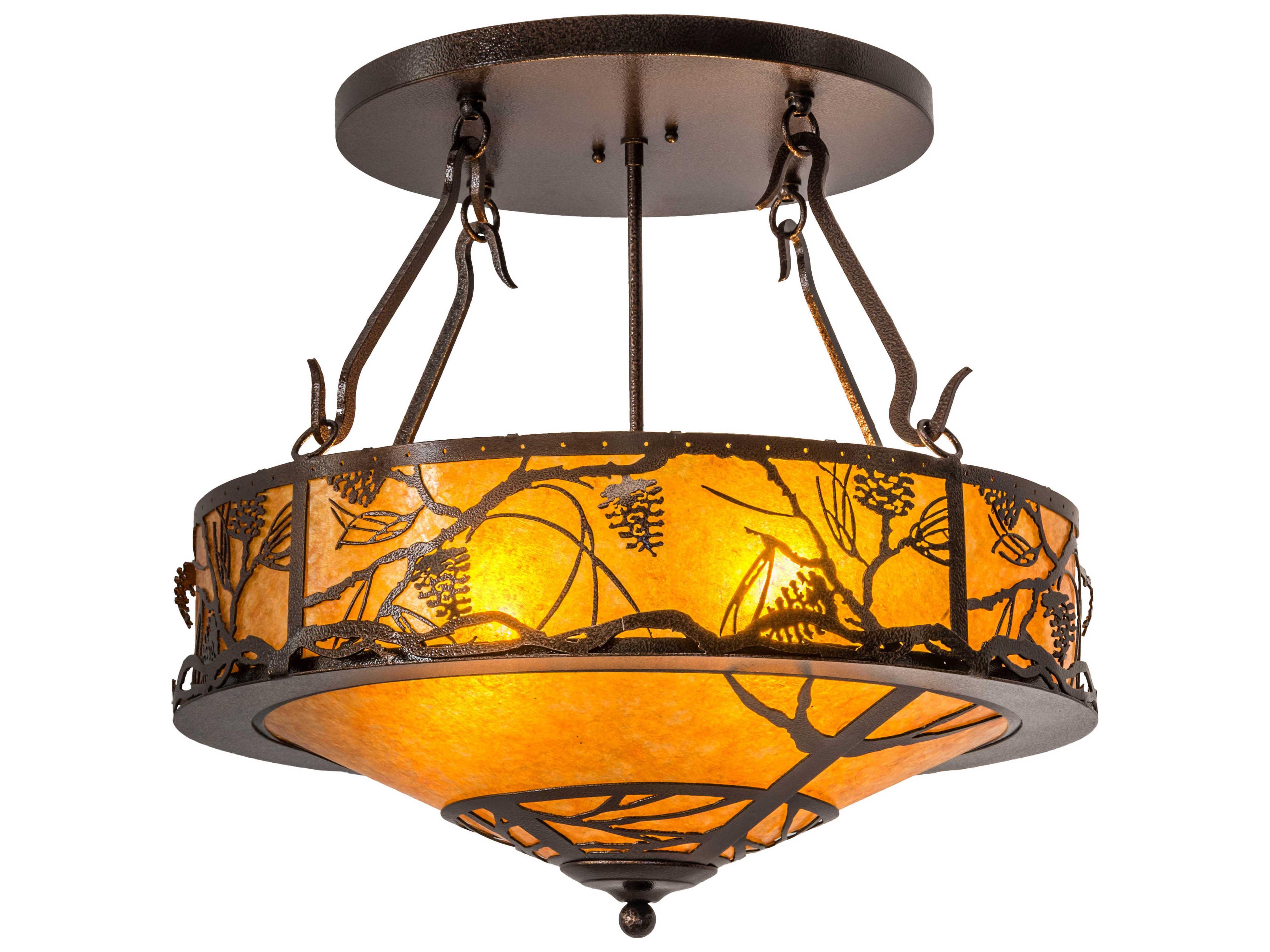 Whispering Pines 4-Light Copper Glass Geometric Semi Flush Mount