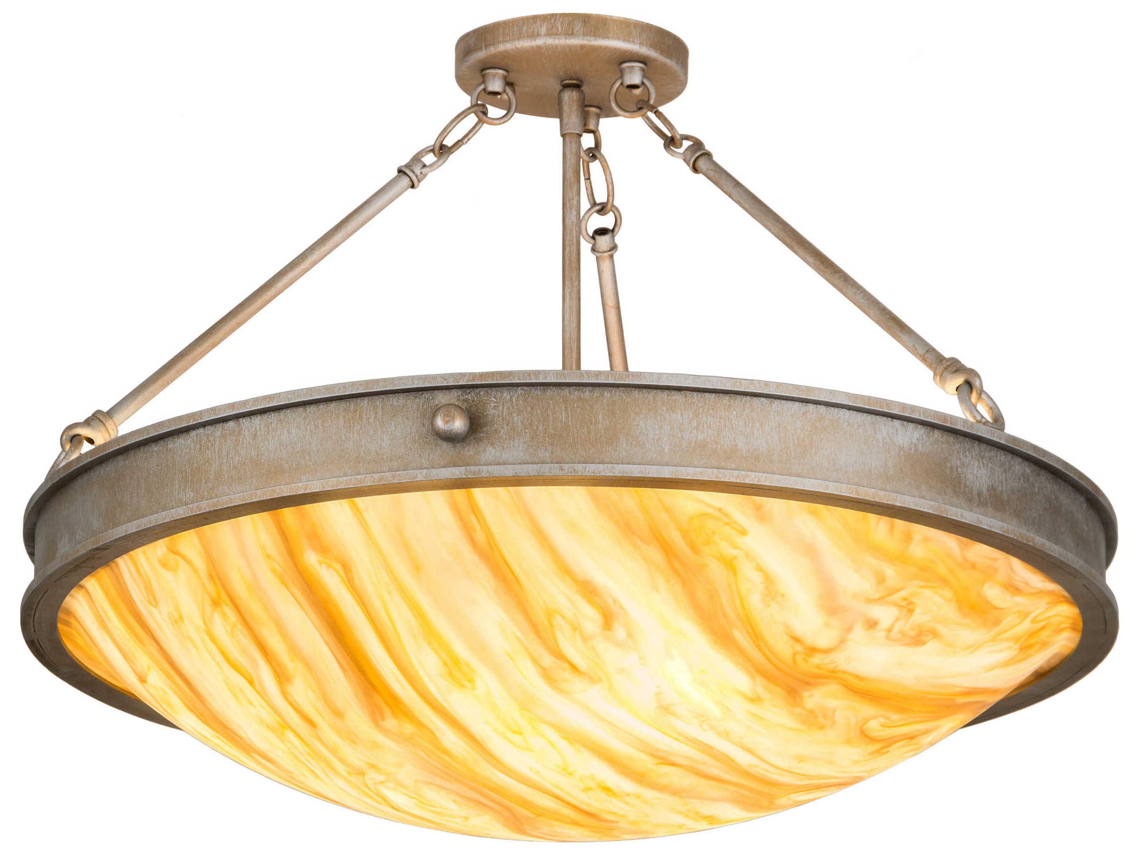 3-Light Silver Glass Bowl Semi Flush Mount