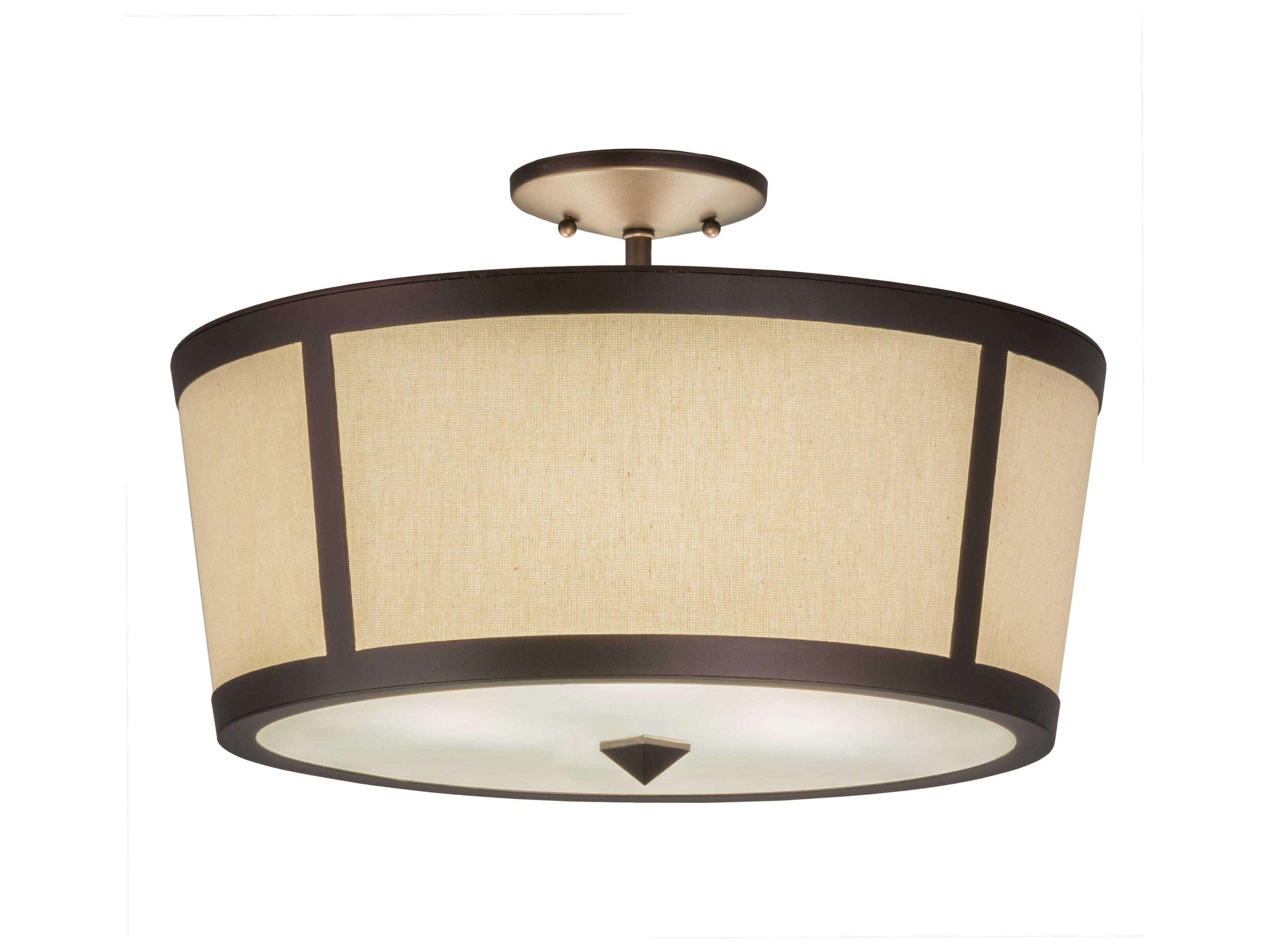 3-Light Bronze Glass Drum Semi Flush Mount