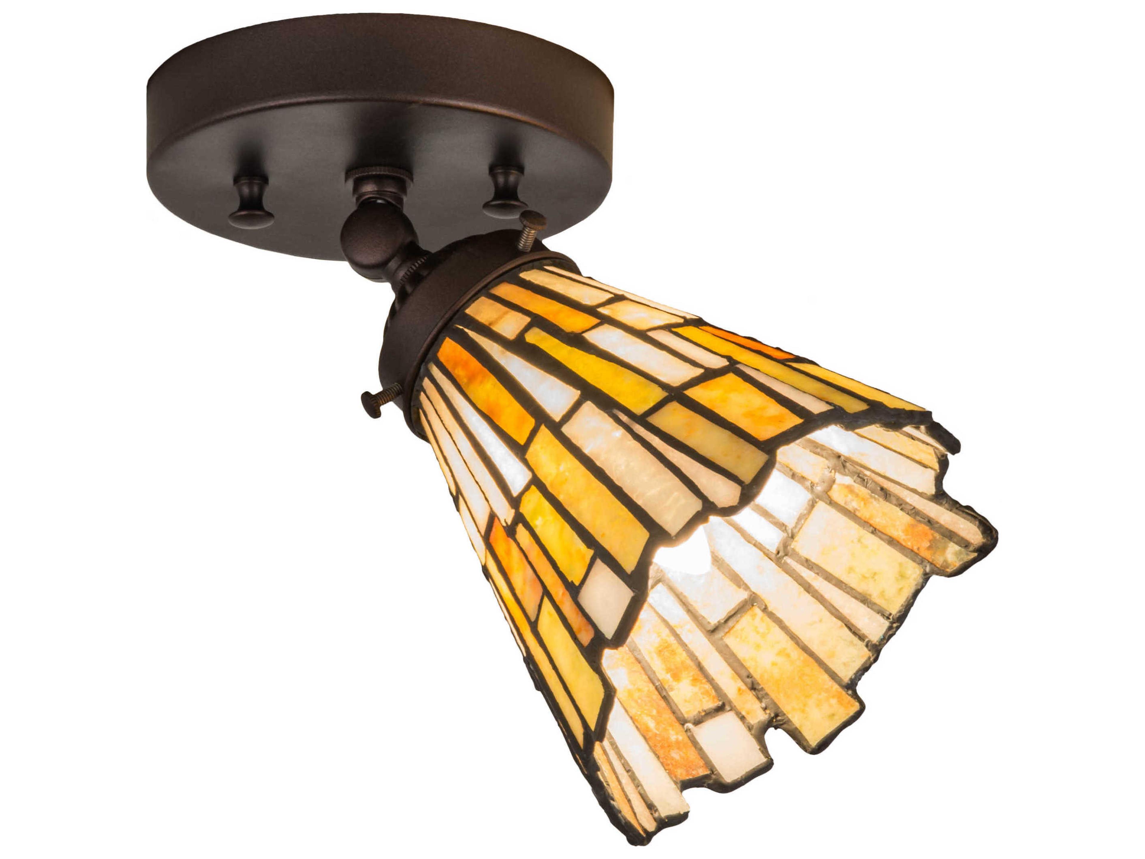 1-Light Bronze Glass Tiffany Semi Flush Mount