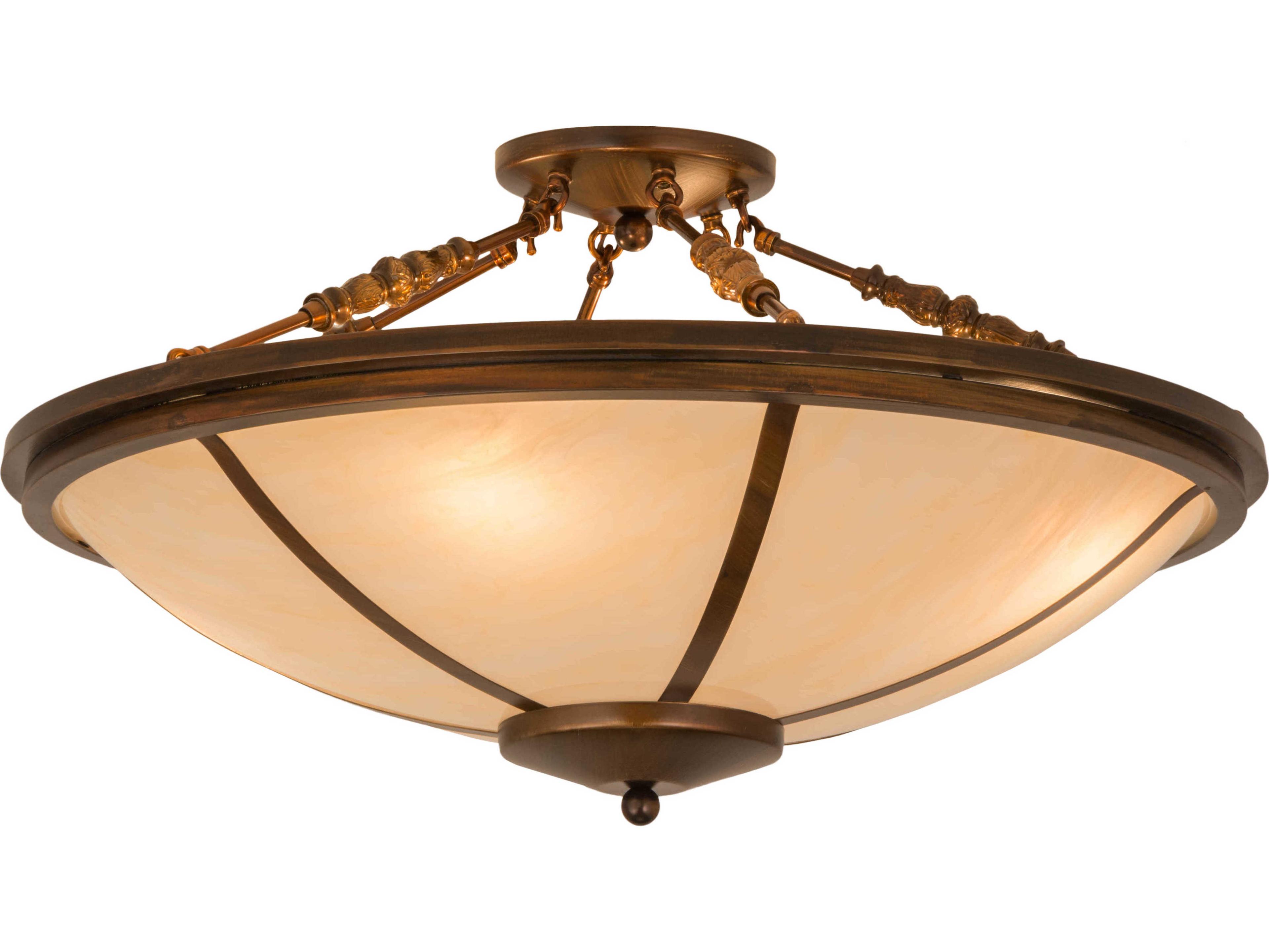 4-Light Copper Glass Bowl Semi Flush Mount