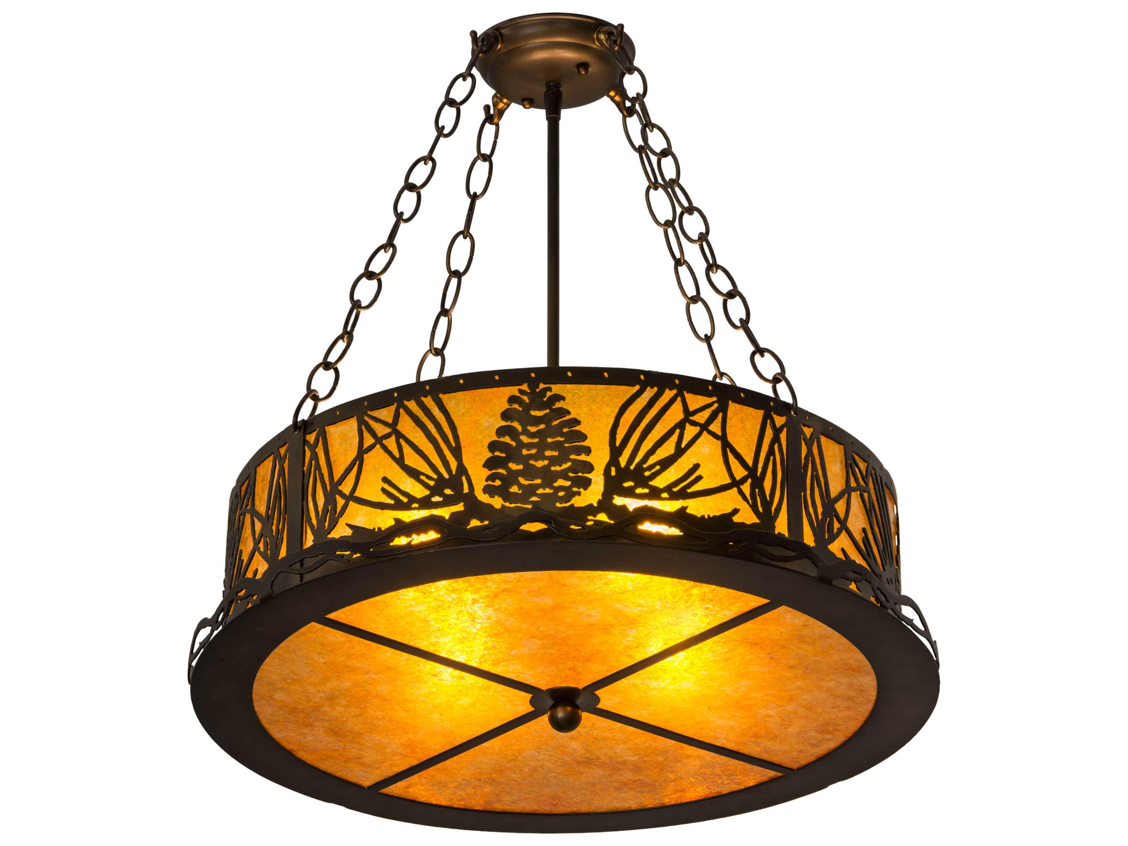 Mountain Pine 4-Light Copper Glass Drum Semi Flush Mount