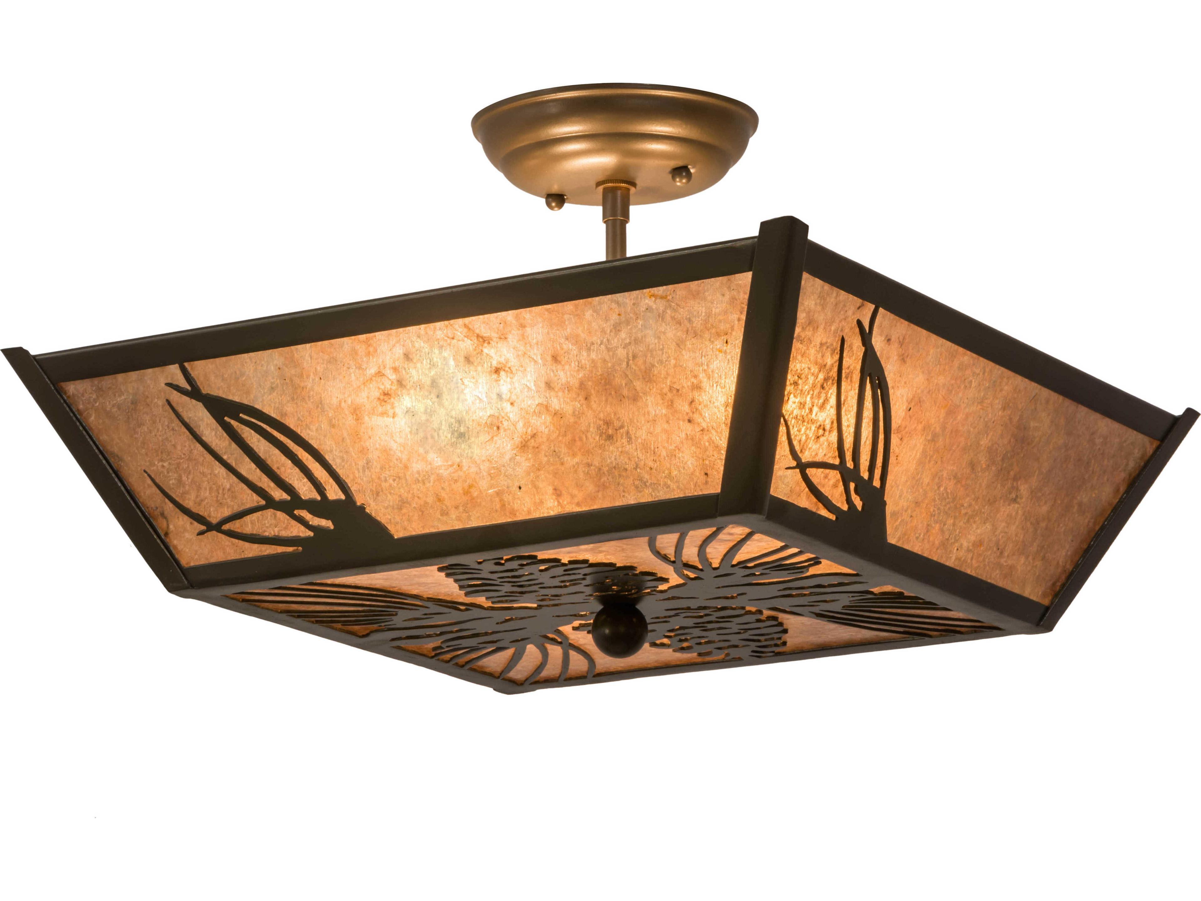 Mountain Pine 3-Light Bronze Glass Semi Flush Mount