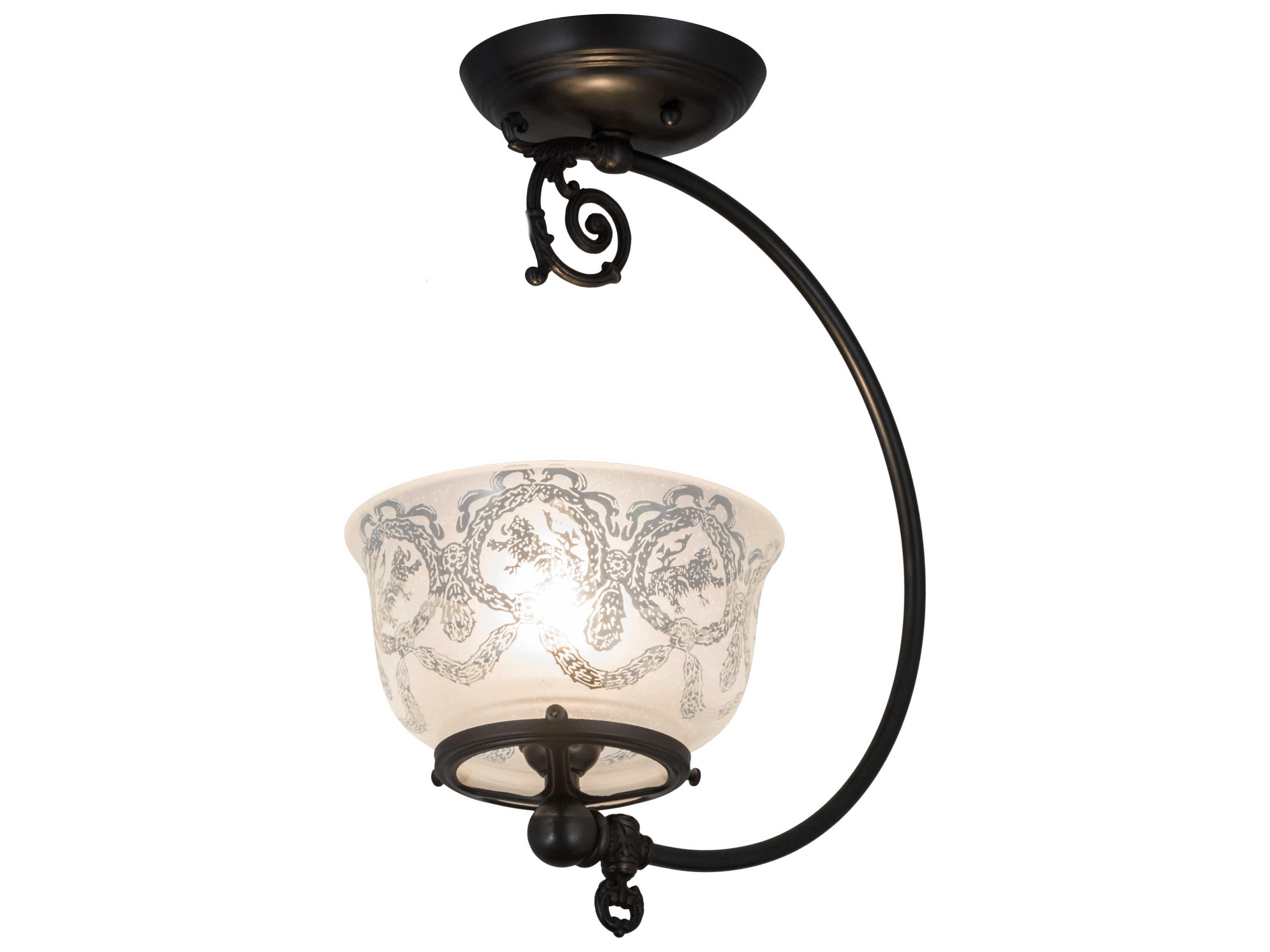 1-Light Brown Glass Bowl Semi Flush Mount