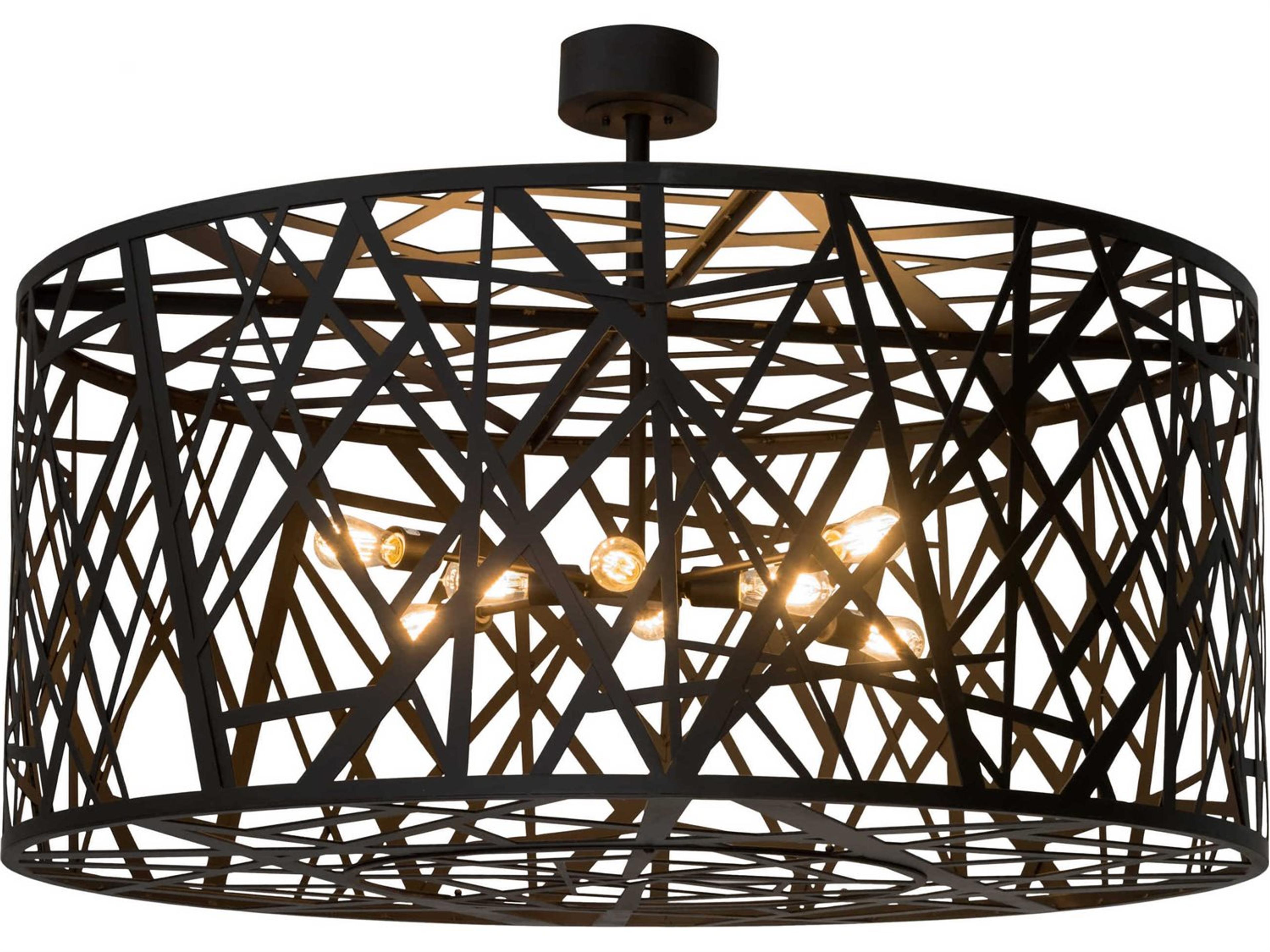 8-Light Bronze Glass Drum Sputnik Semi Flush Mount