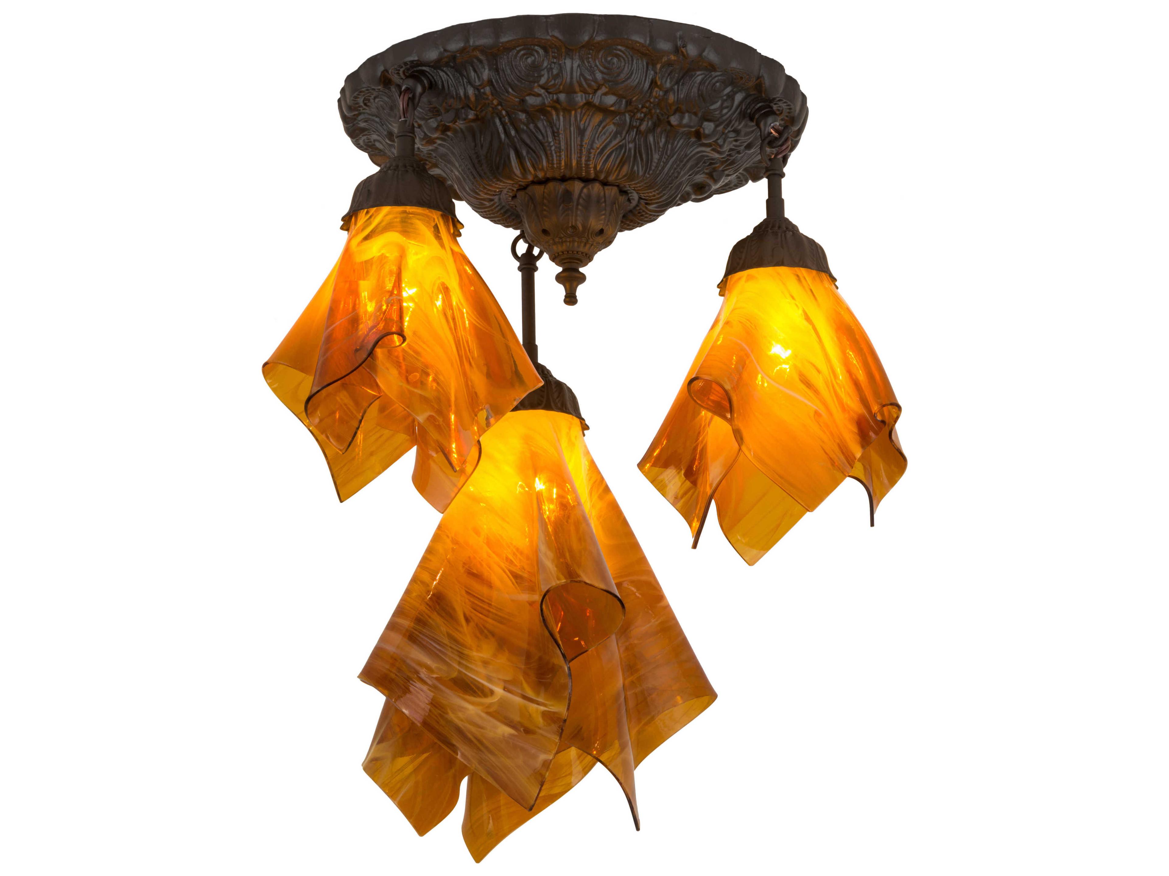 Meyda 3-Light Bronze Glass Semi Flush Mount
