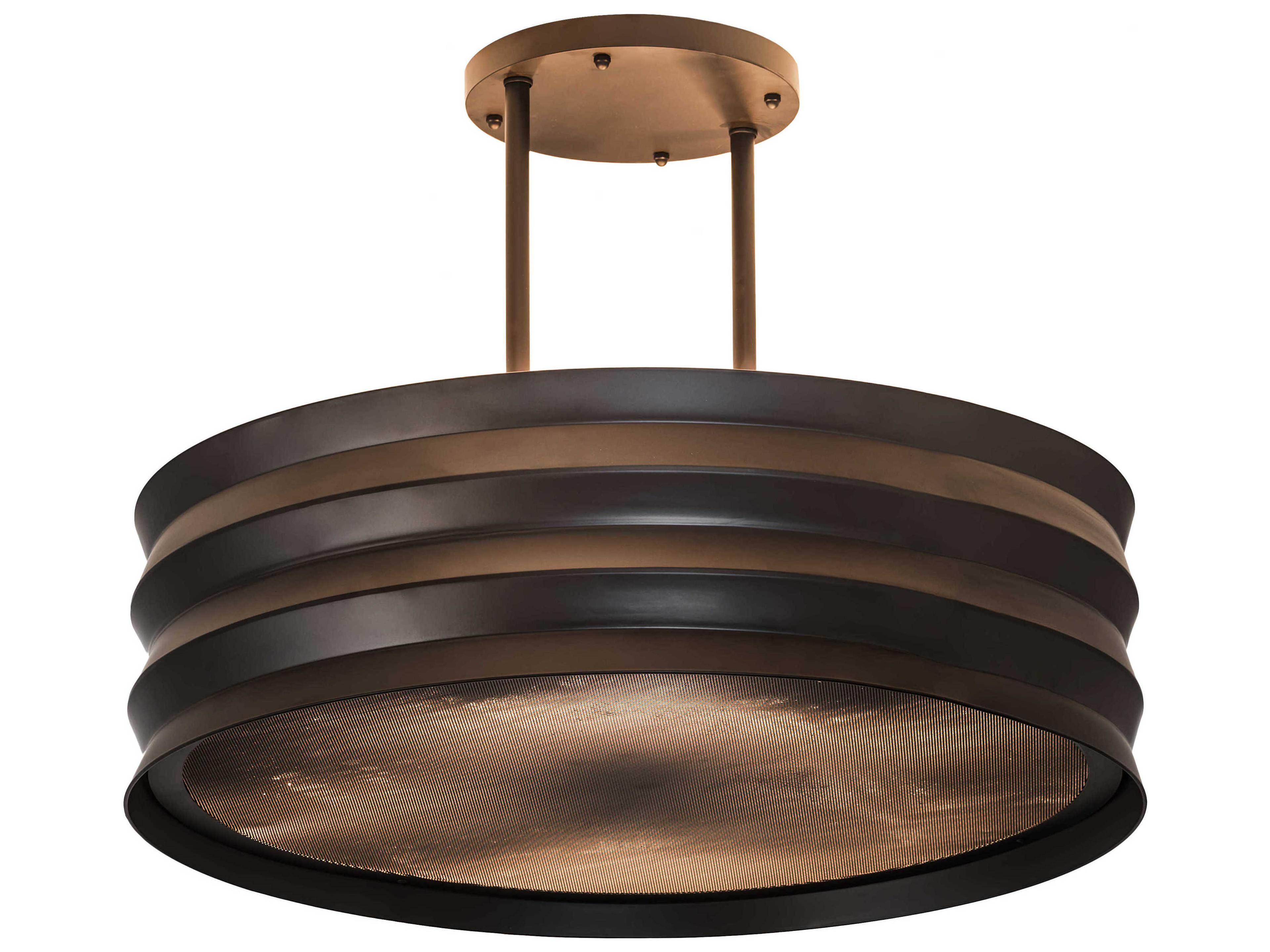6-Light Bronze Glass Drum Semi Flush Mount