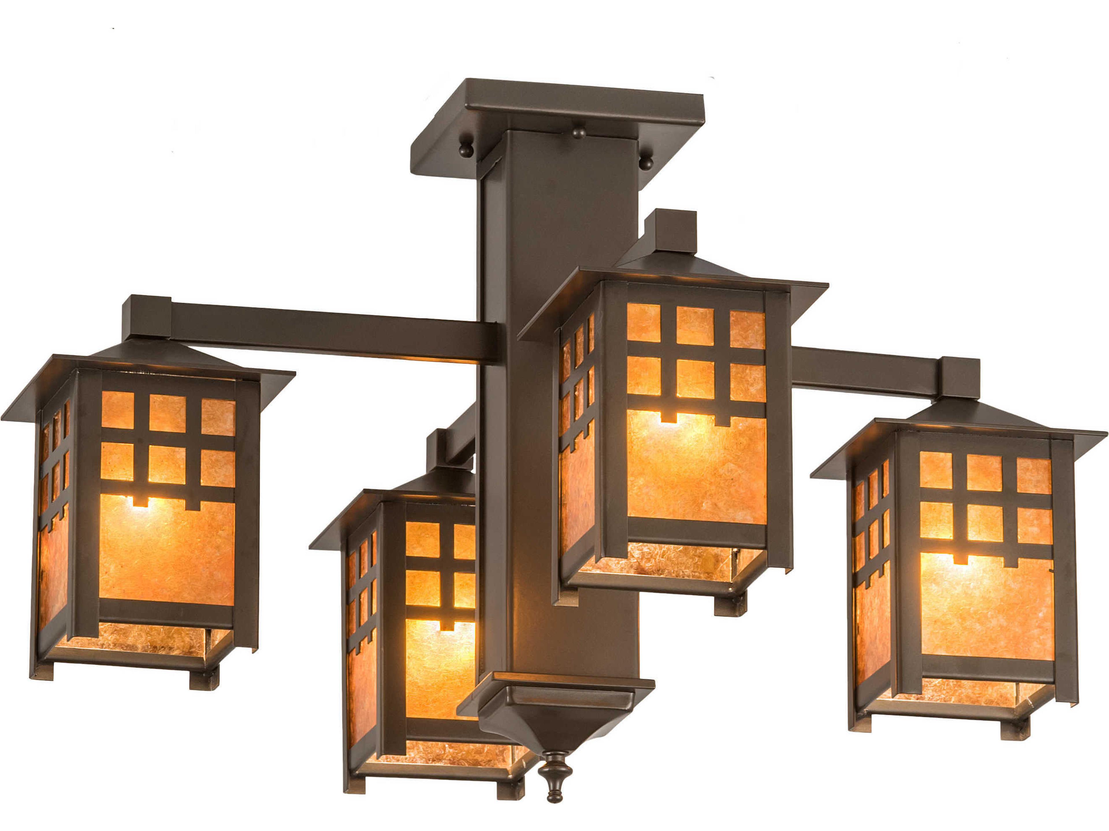 4-Light Bronze Glass Lantern Semi Flush Mount