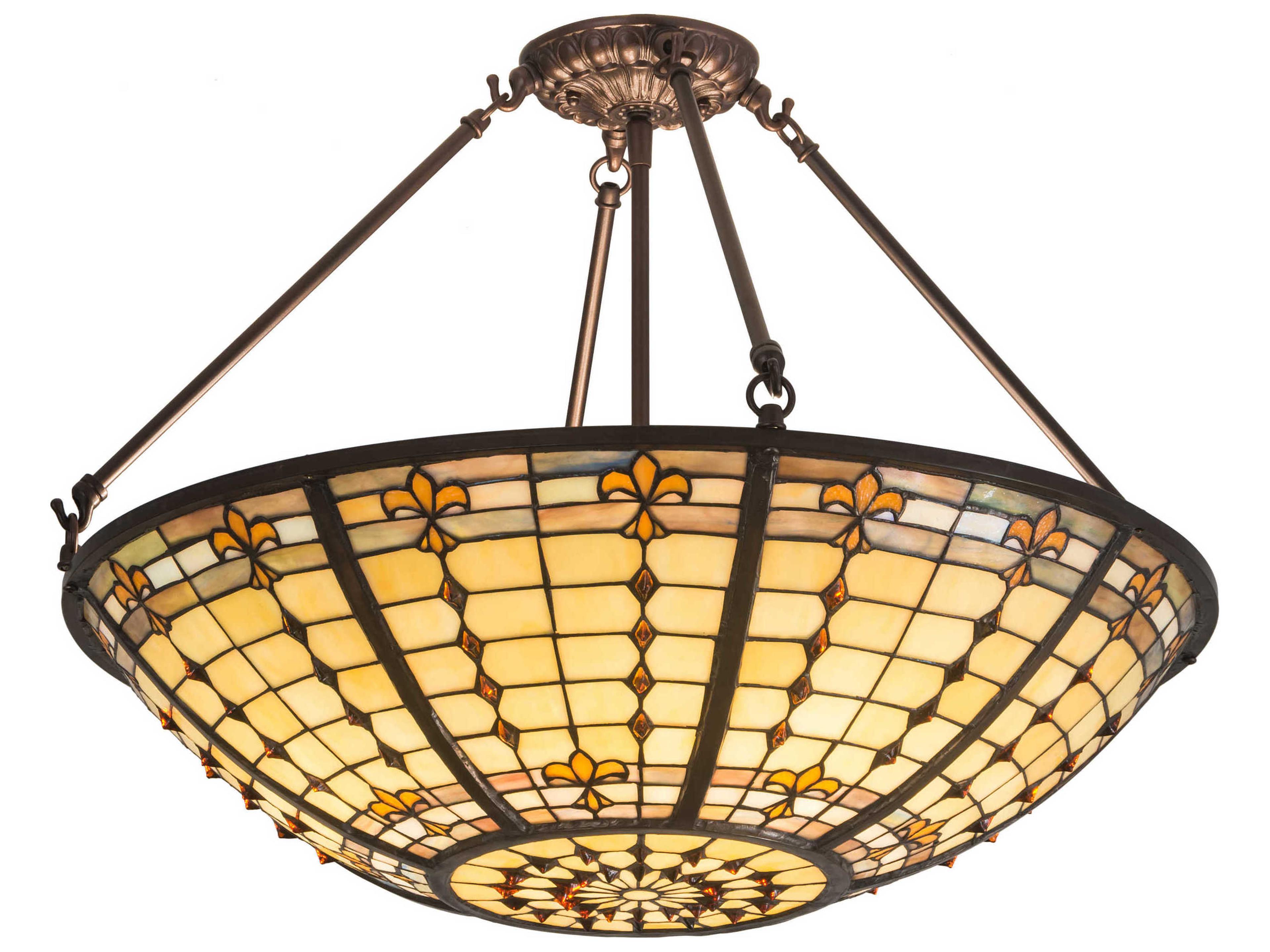 3-Light Bronze Glass Tiffany Bowl Semi Flush Mount