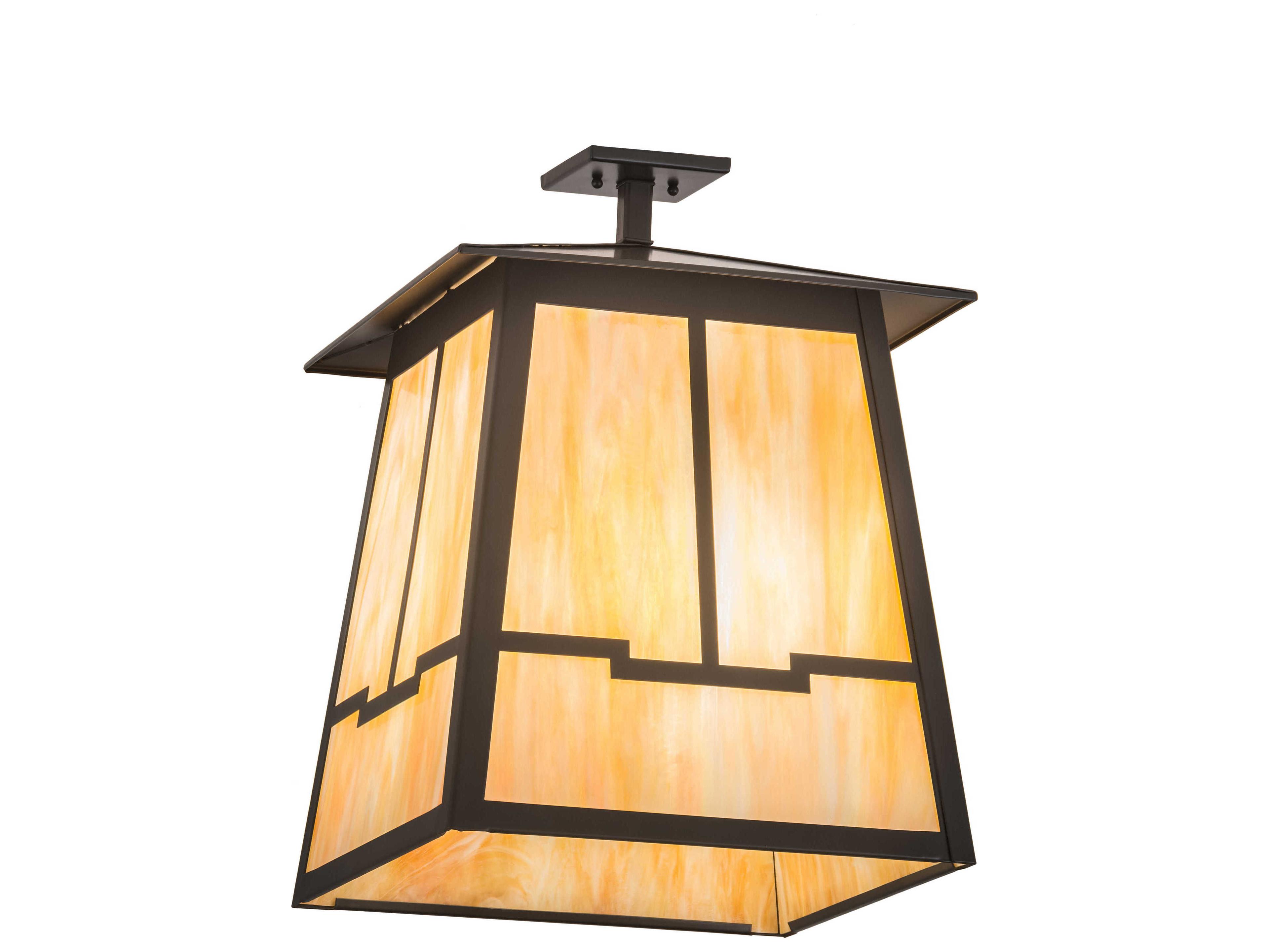 4-Light Bronze Glass Lantern Semi Flush Mount