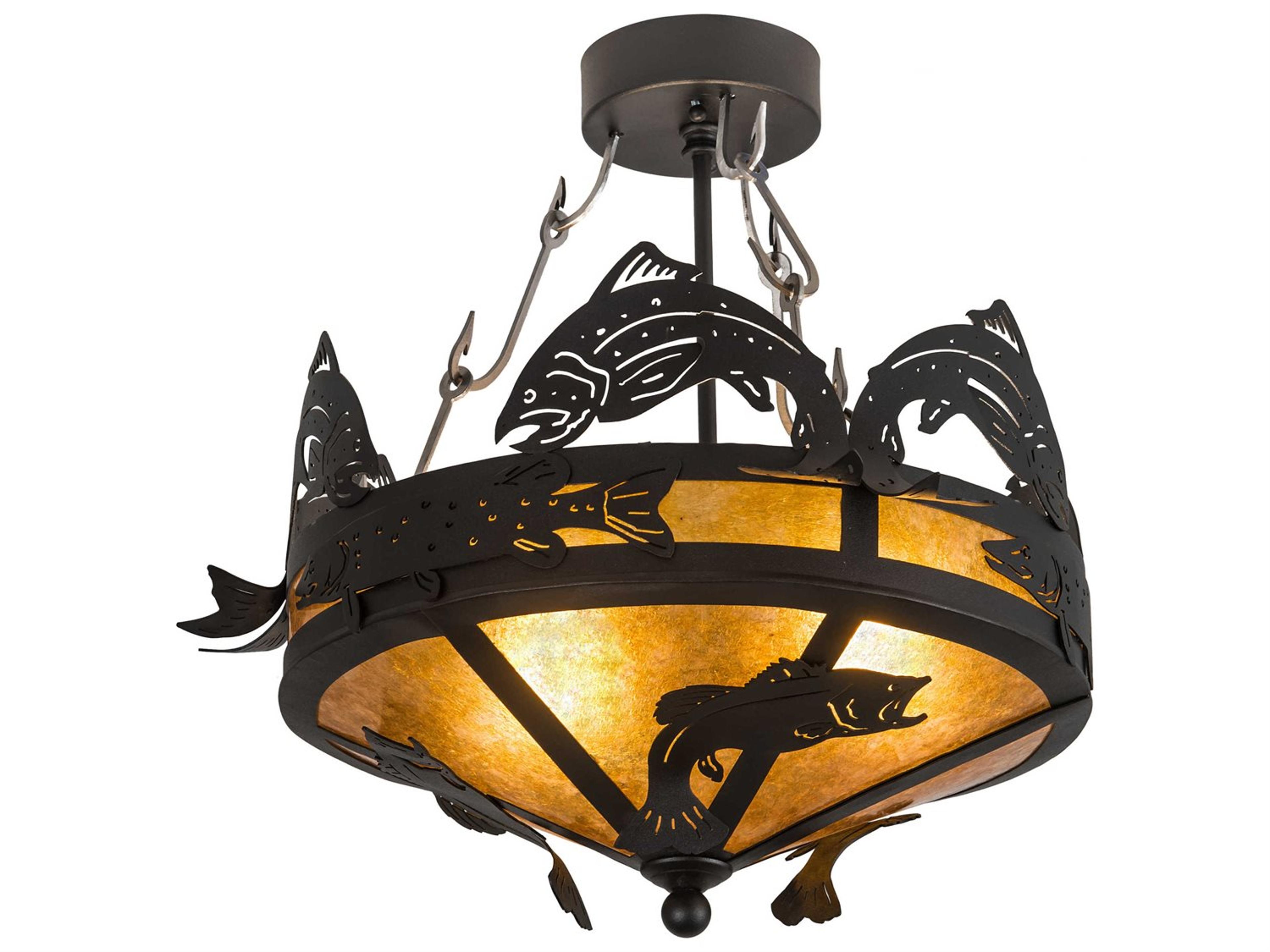 Catch Of The Day 2-Light Black Glass Semi Flush Mount