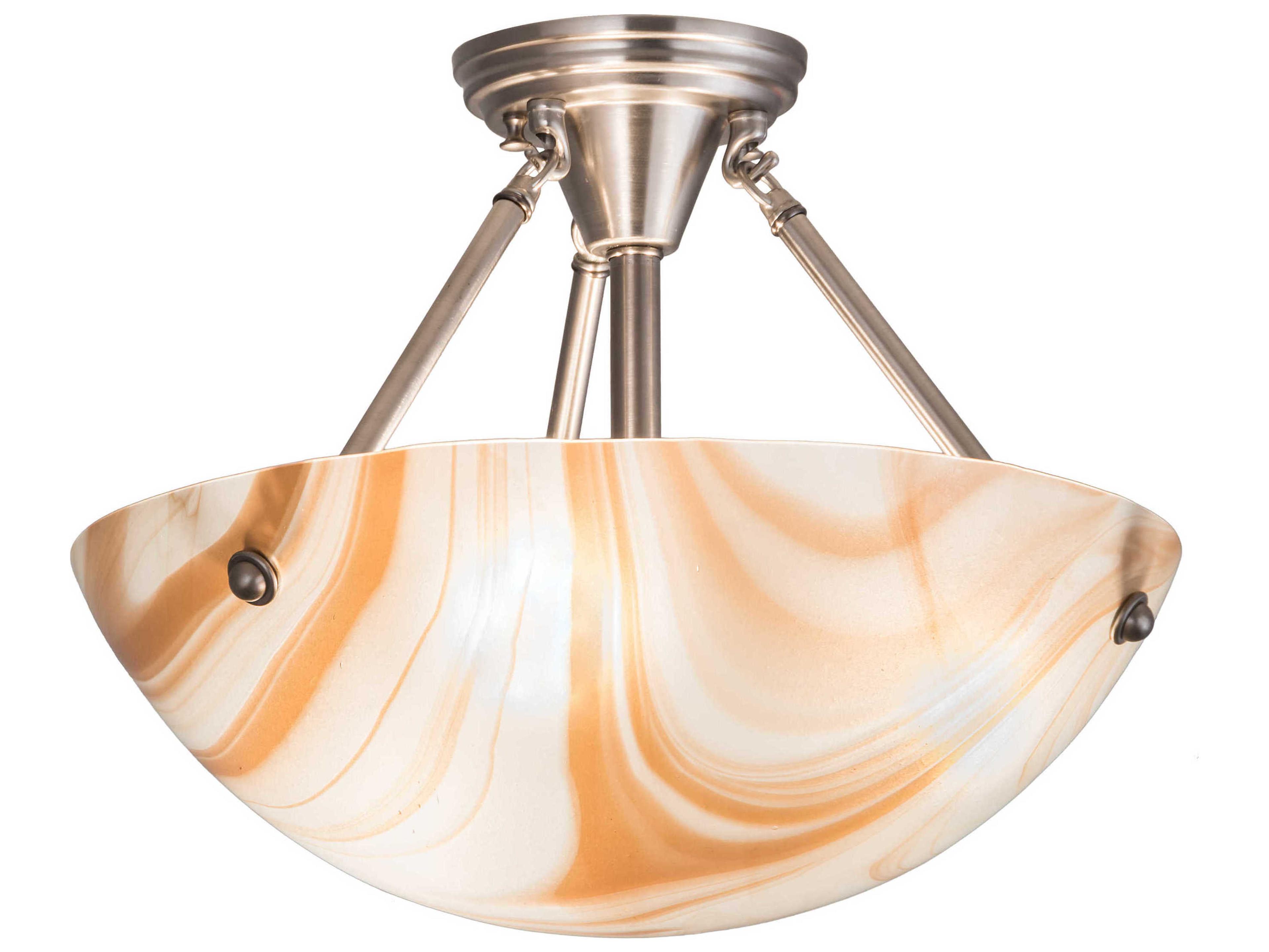 3-Light Nickel Glass Bowl Semi Flush Mount