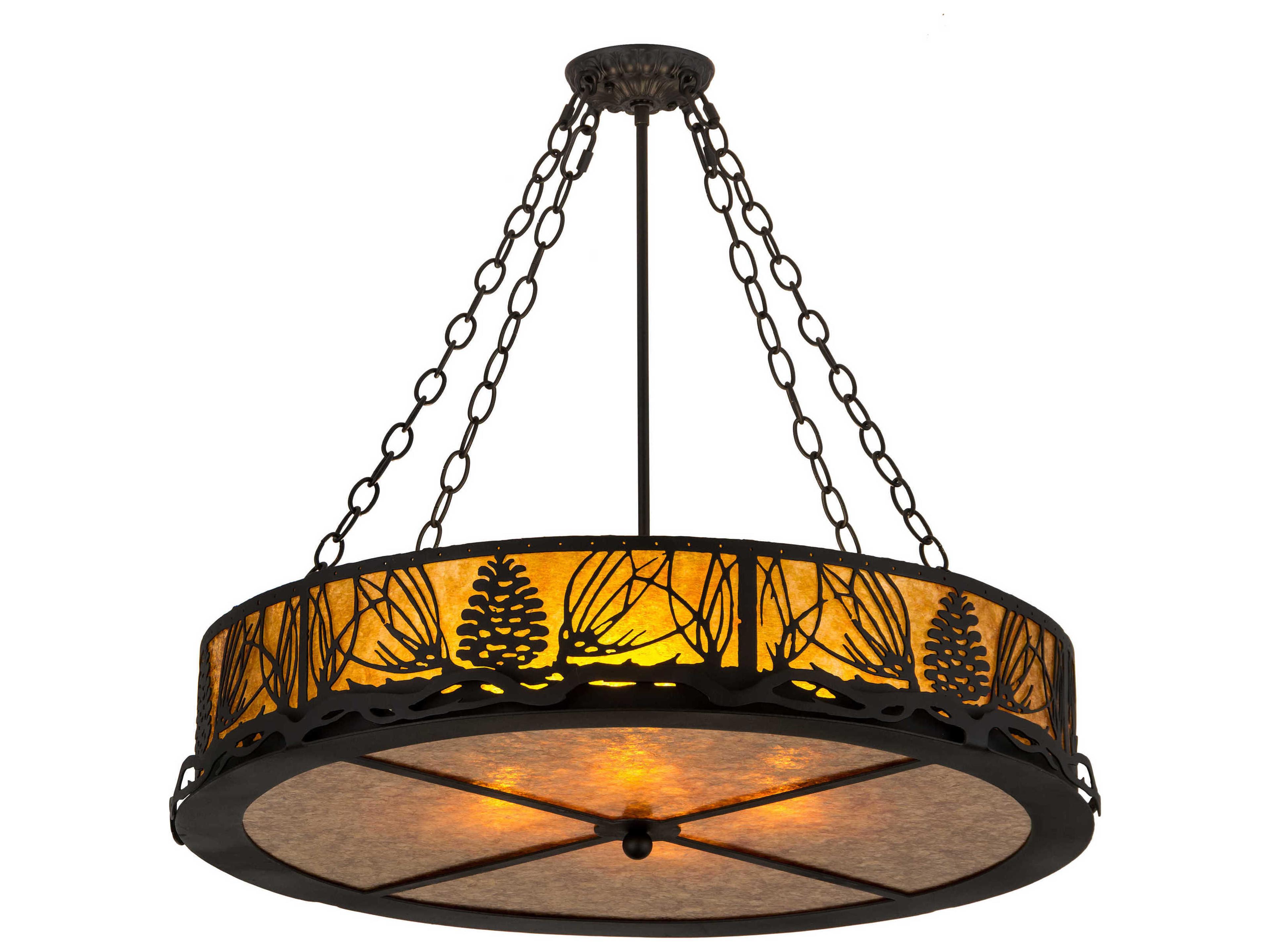 Mountain Pine 4-Light Copper Glass Drum Semi Flush Mount