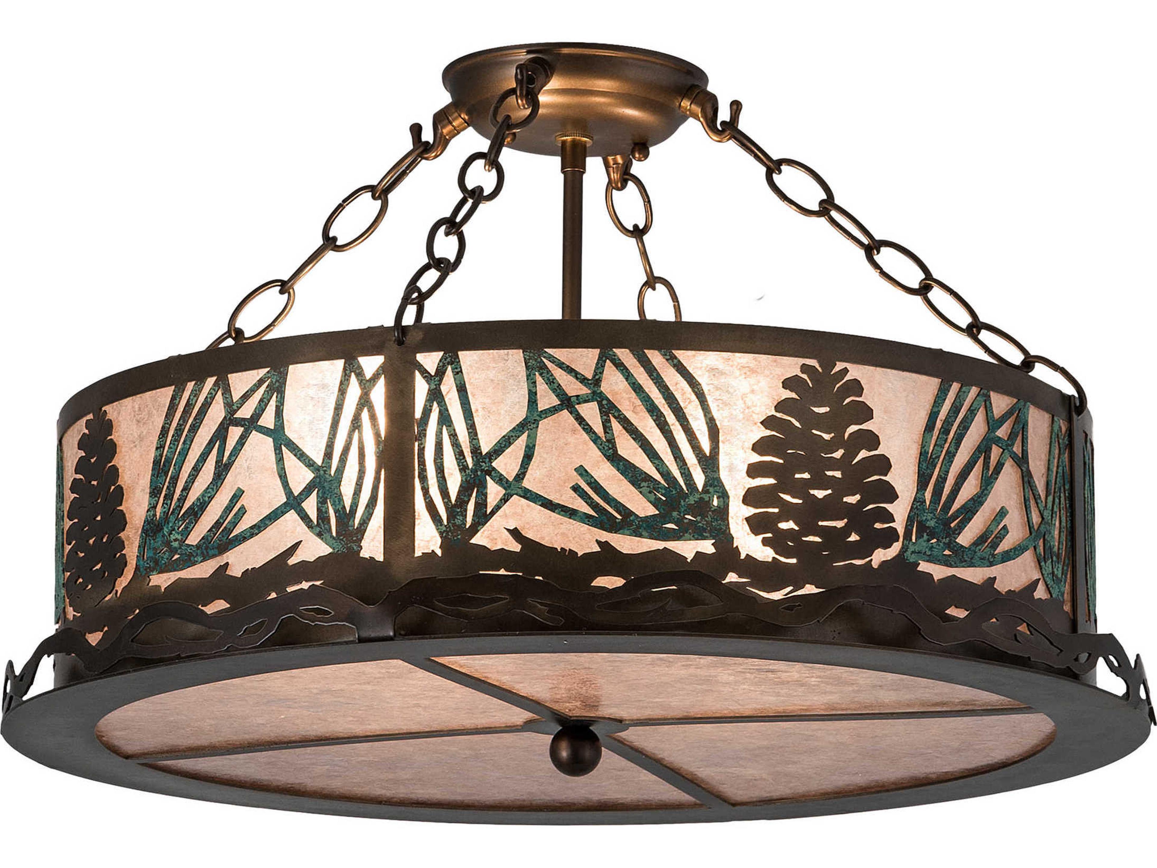 Mountain Pine 4-Light Copper Glass Drum Semi Flush Mount