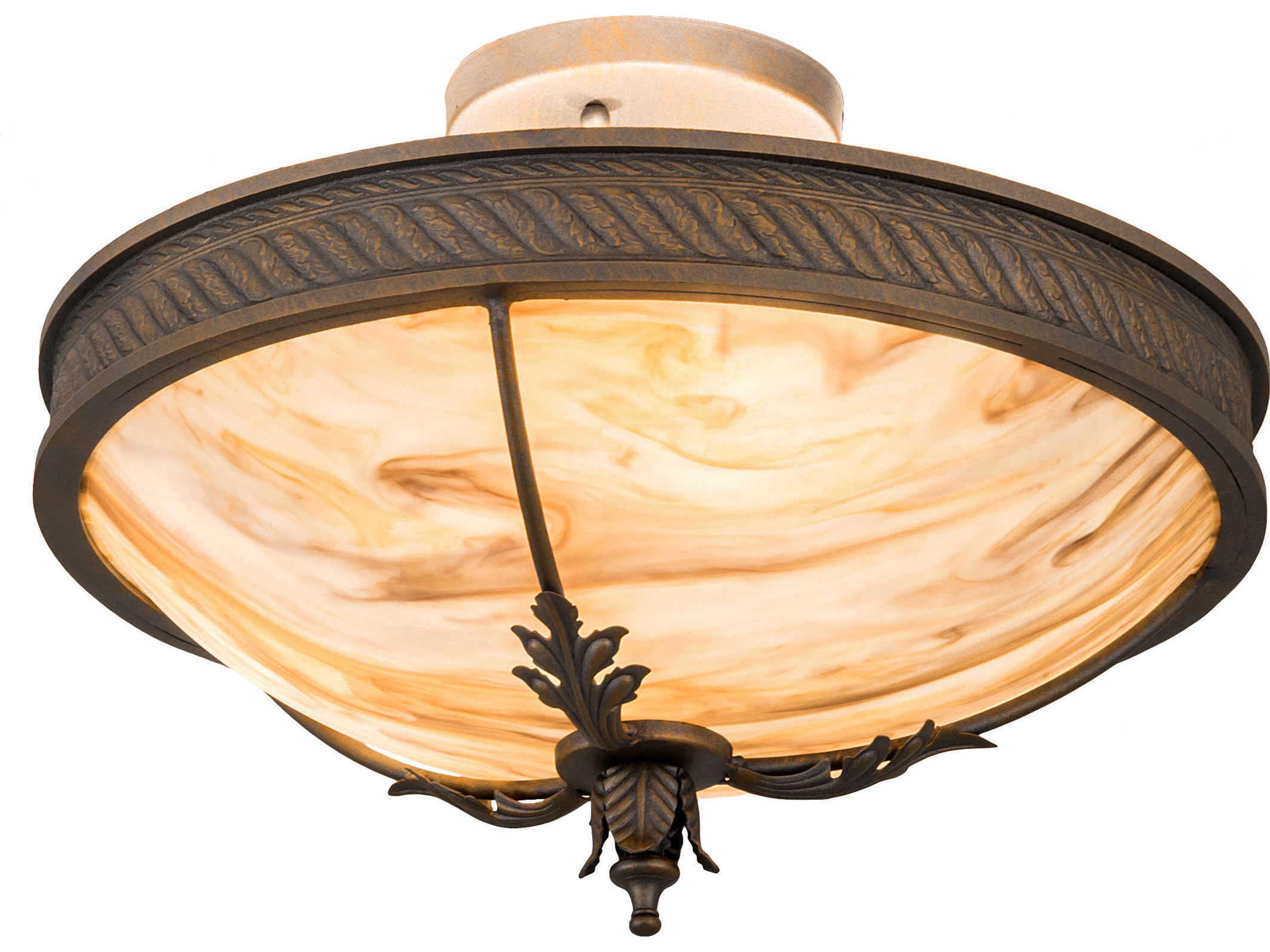 3-Light Bronze Glass Bowl Semi Flush Mount