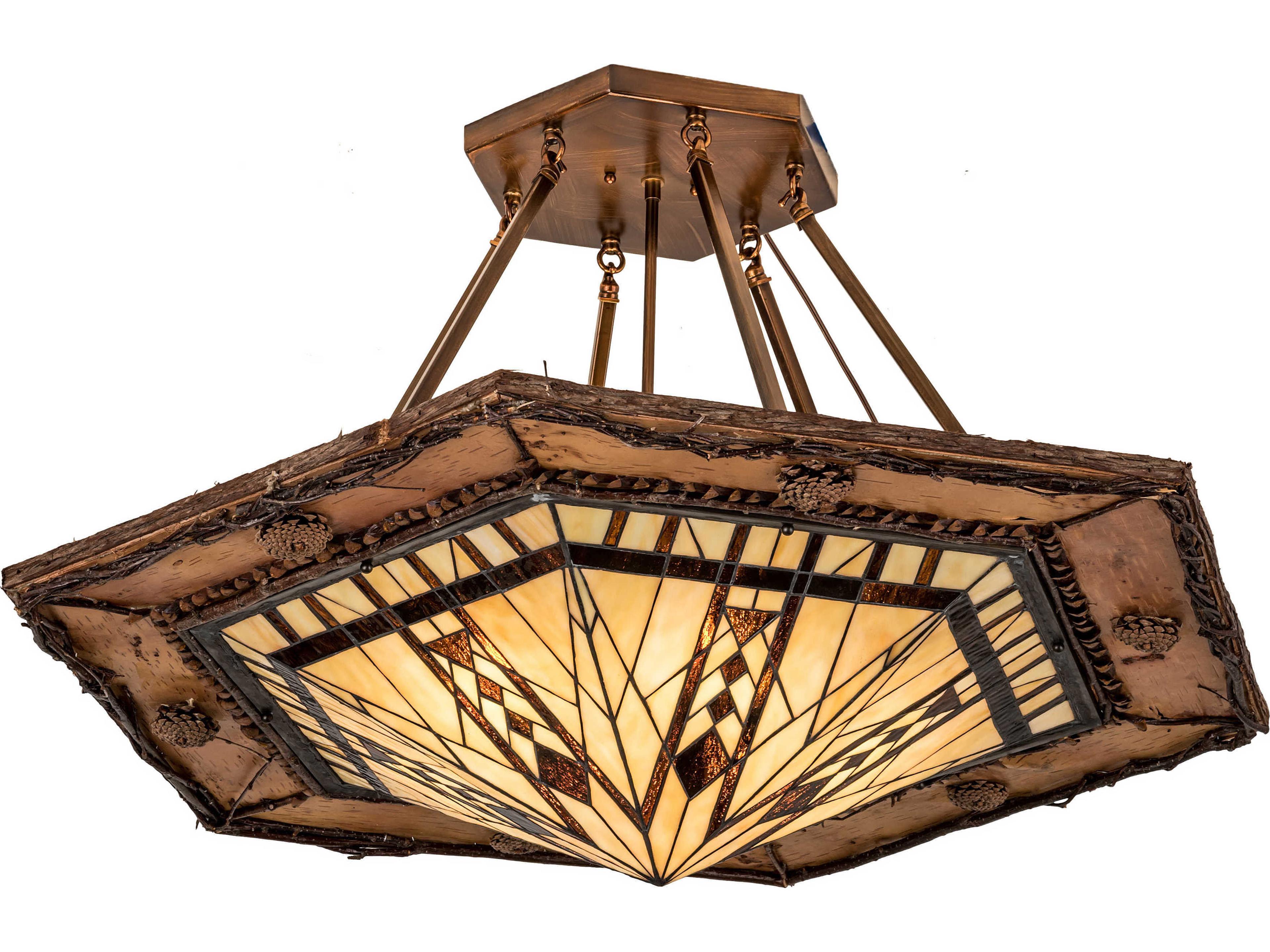 6-Light Brown Glass Tiffany Bowl Semi Flush Mount
