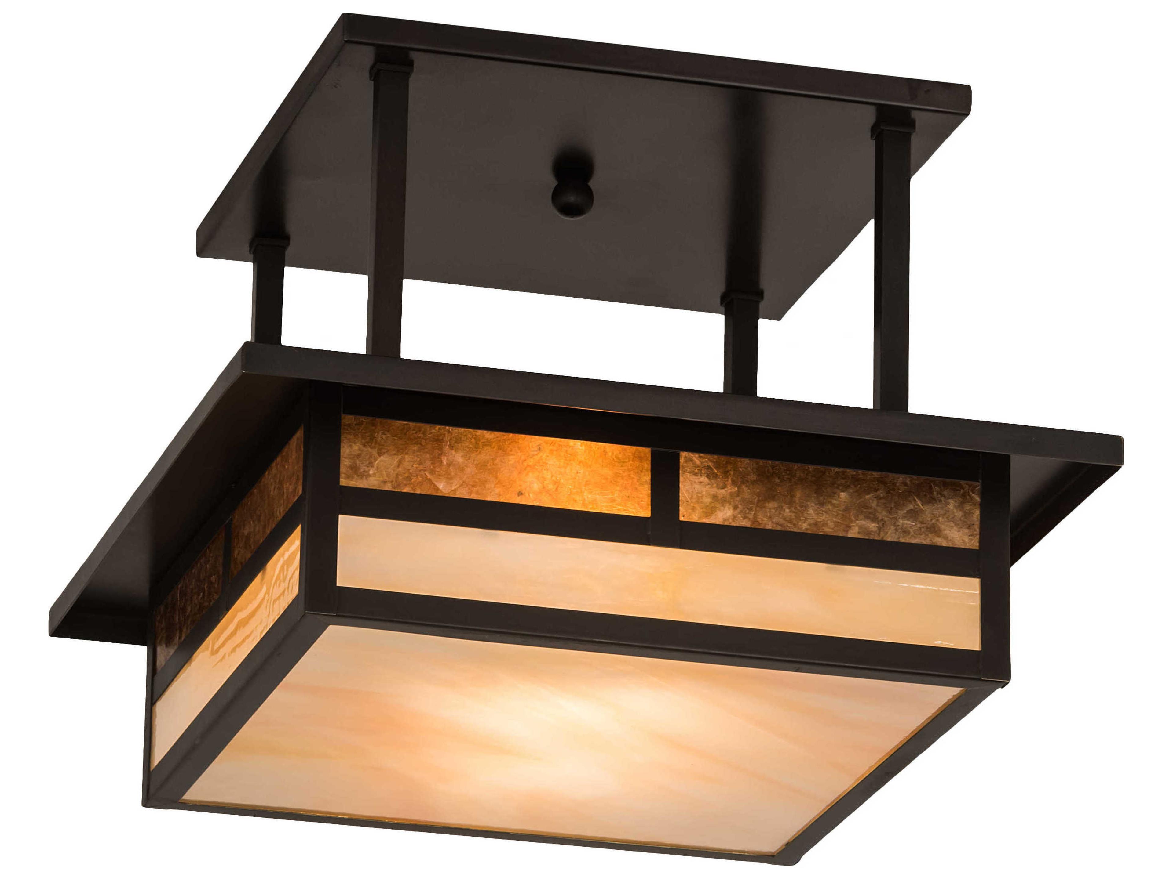 Hyde Park T Mission 2-Light Brown Glass Geometric Semi Flush Mount