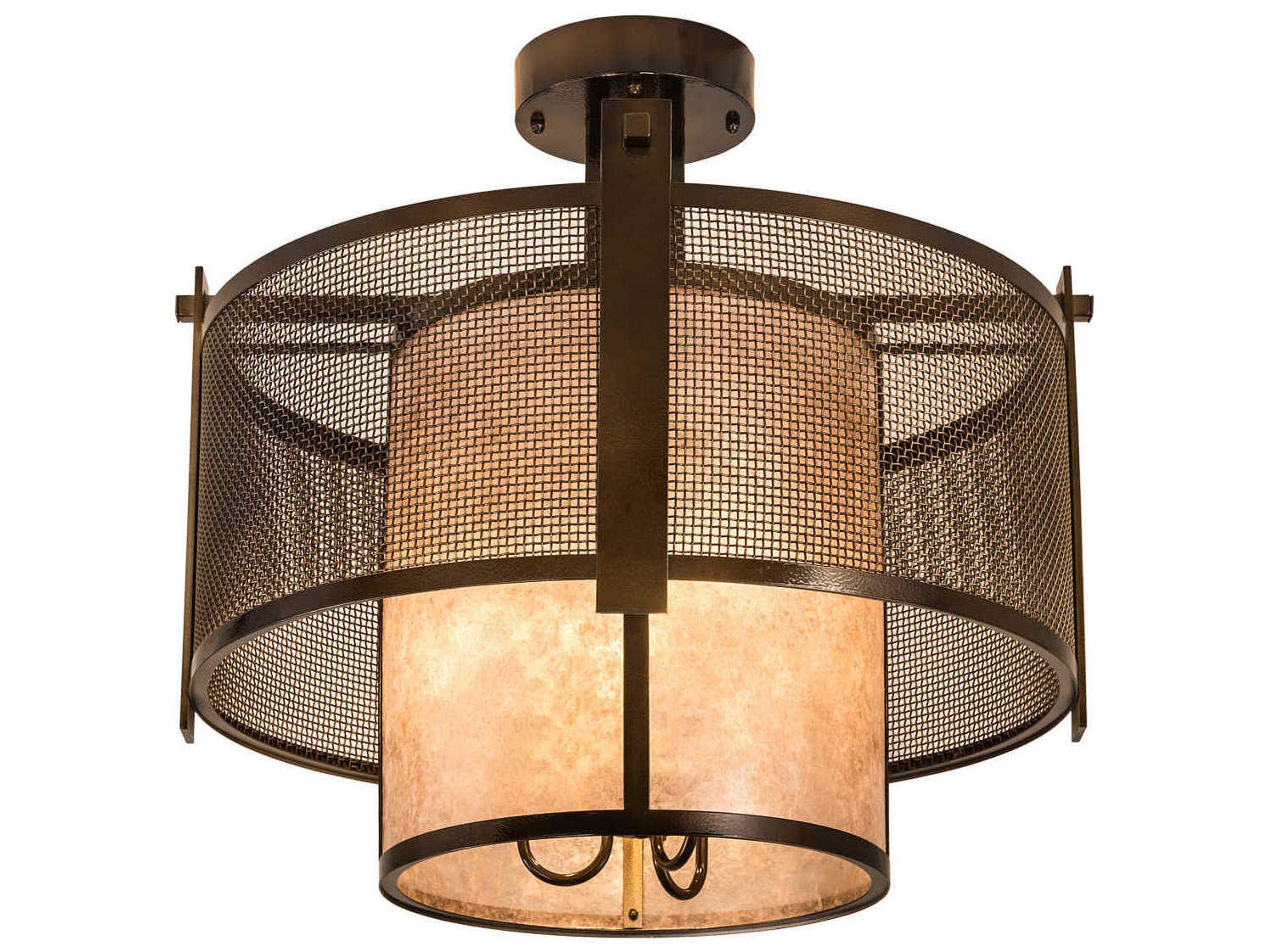 3-Light Brown Drum Semi Flush Mount